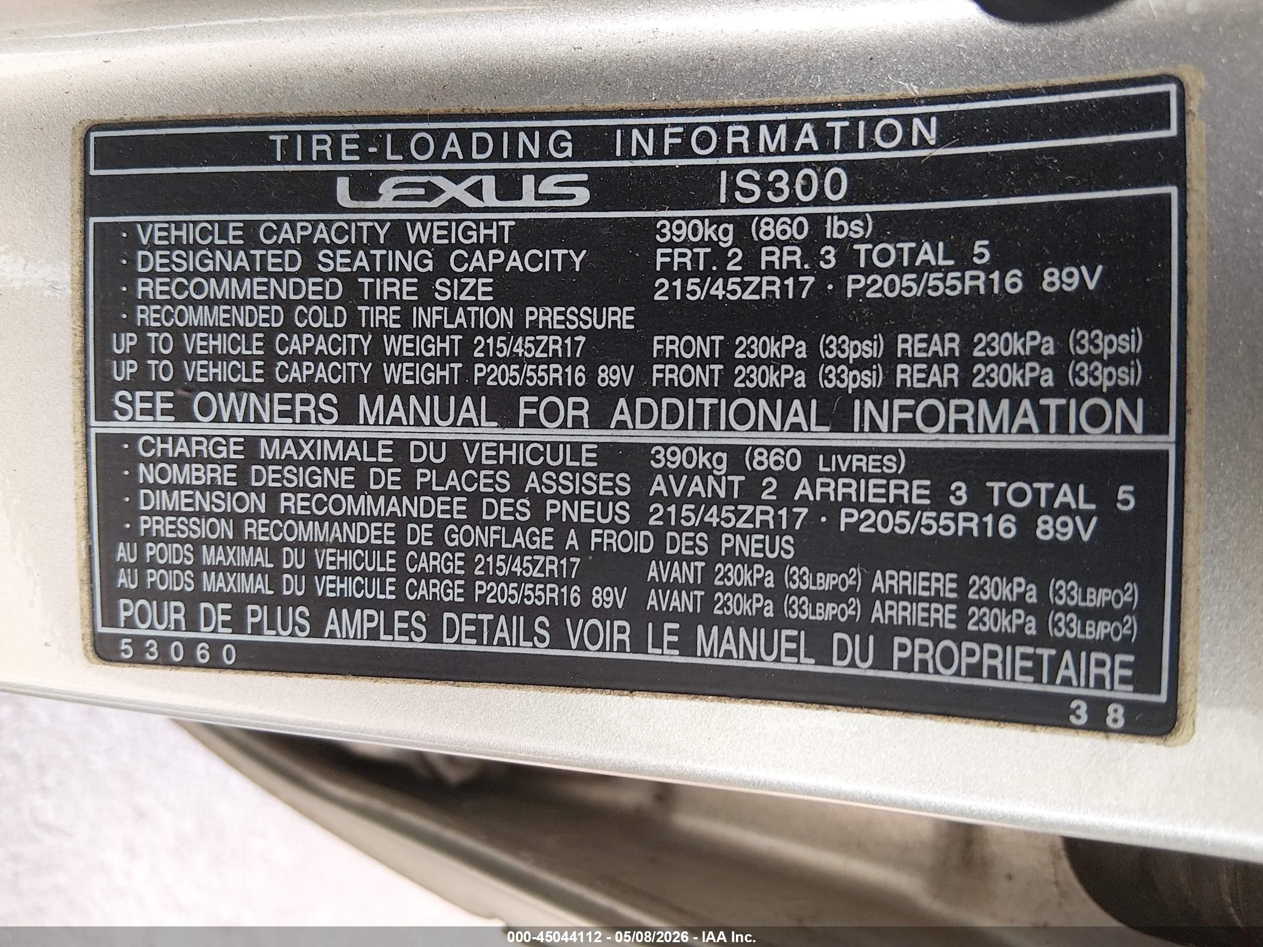 2002 Lexus Is 300 Base W/5-speed Manual Silver vin: JTHBD192820038066