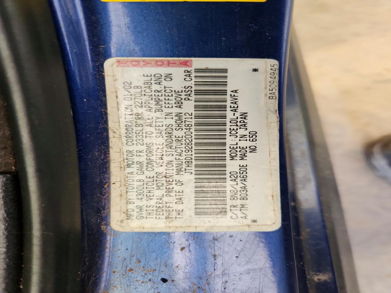 2002 Lexus Is 300 Blue vin: JTHBD192820048712