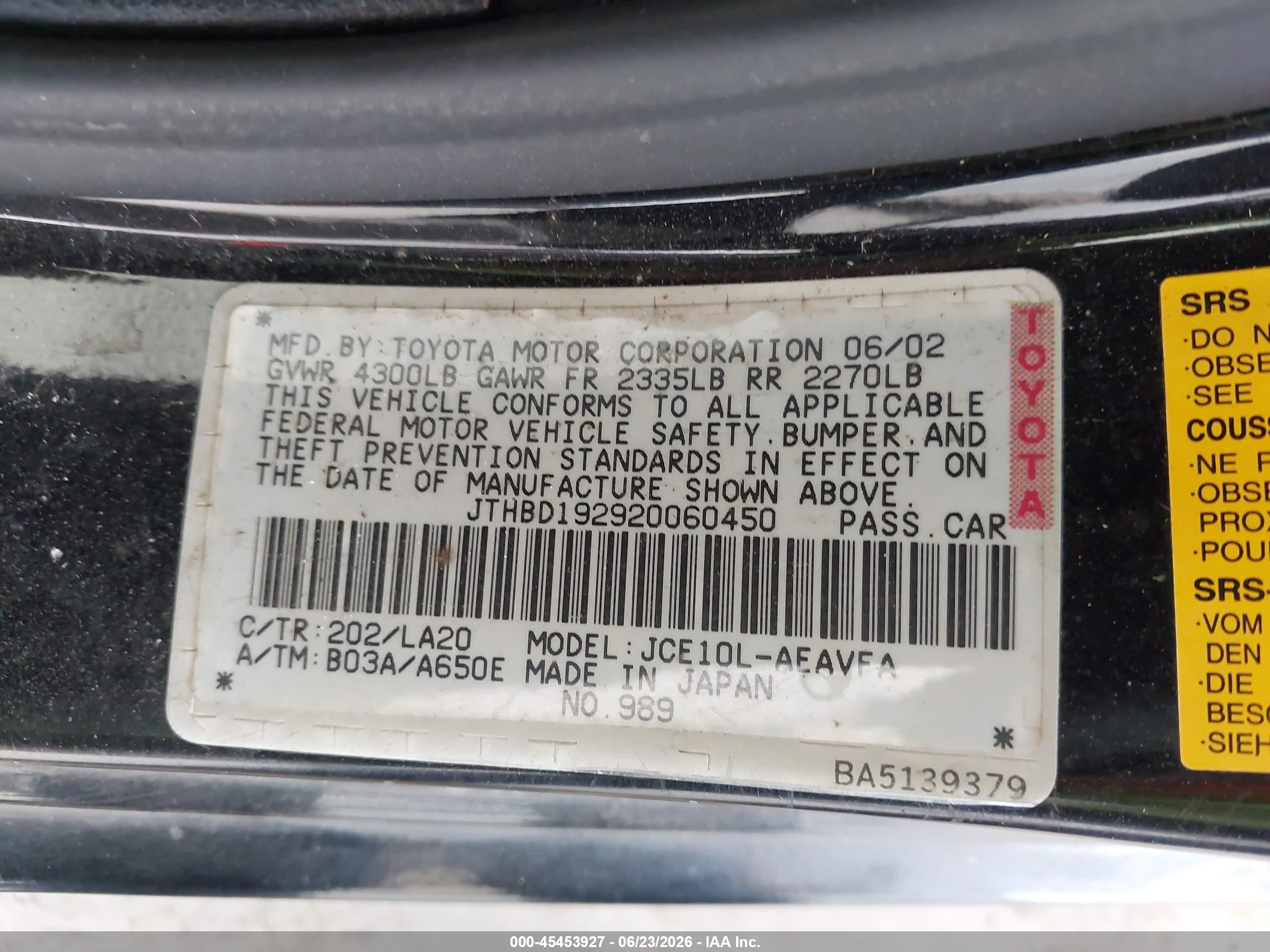 2002 Lexus Is 300   Gray vin: JTHBD192920060450