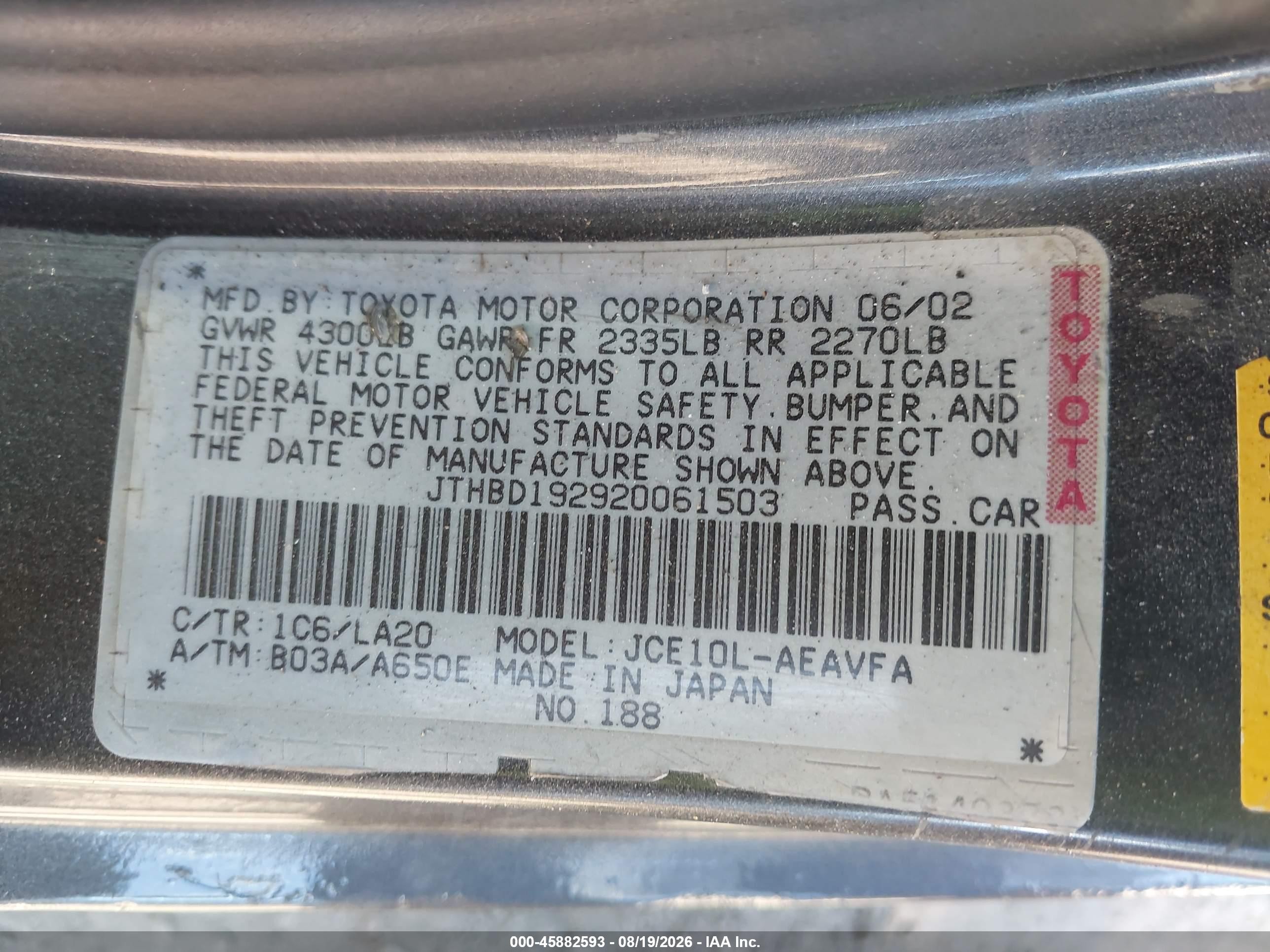2002 Lexus Is 300   Gray vin: JTHBD192920061503