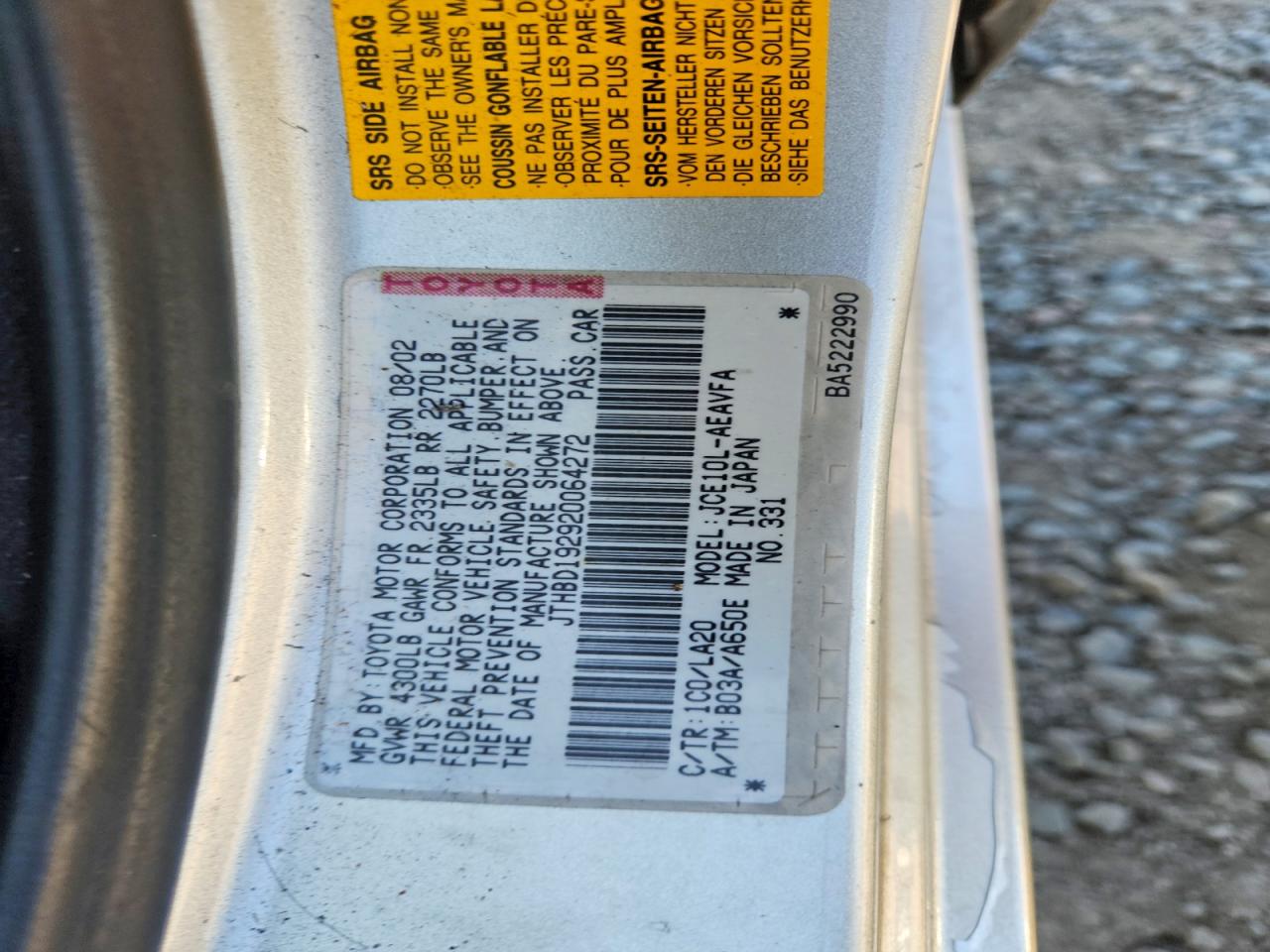 2002 Lexus Is 300 Base Серебряный vin: JTHBD192920064272