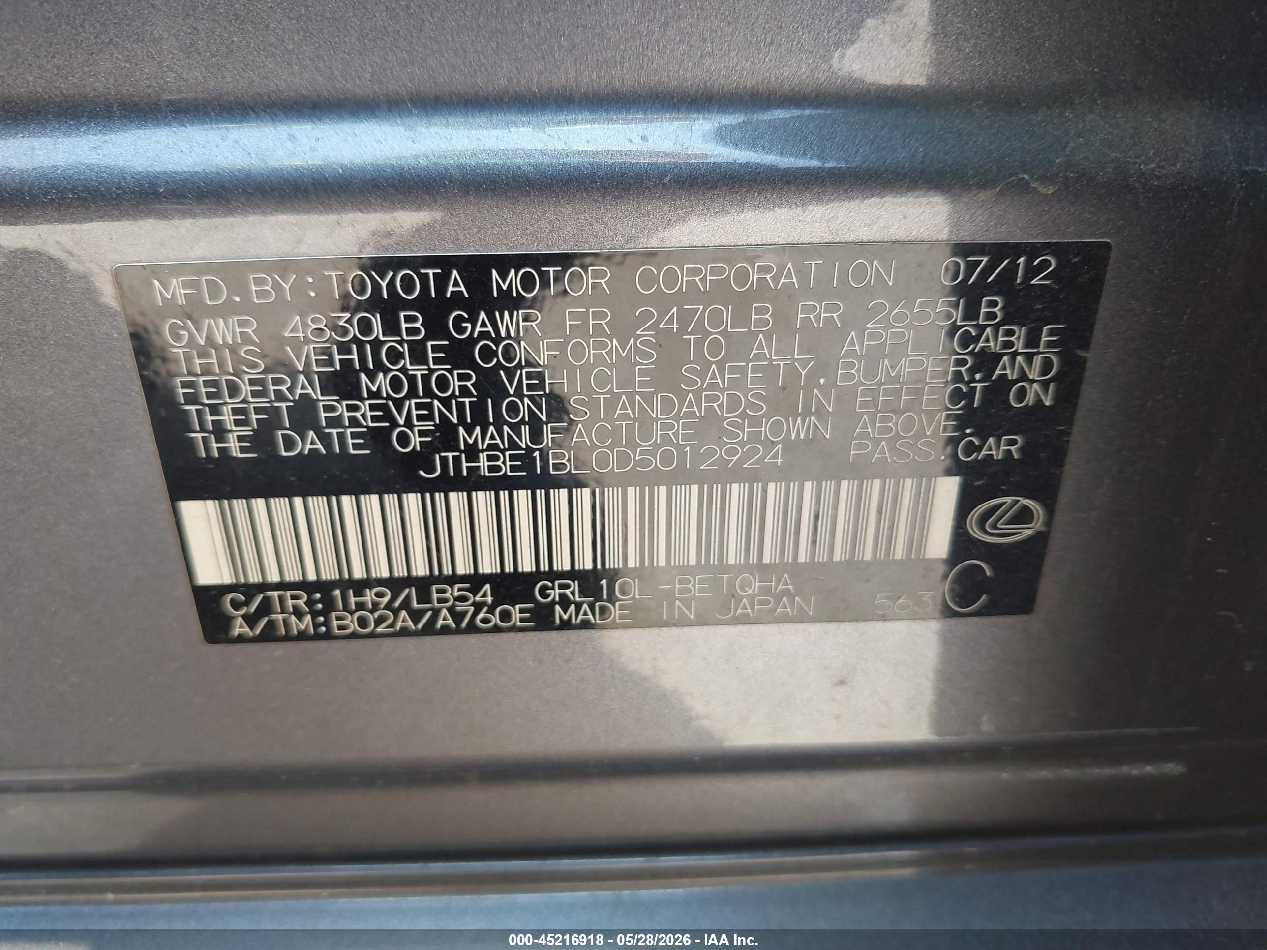 2013 Lexus Gs 350 Серый vin: JTHBE1BL0D5012924