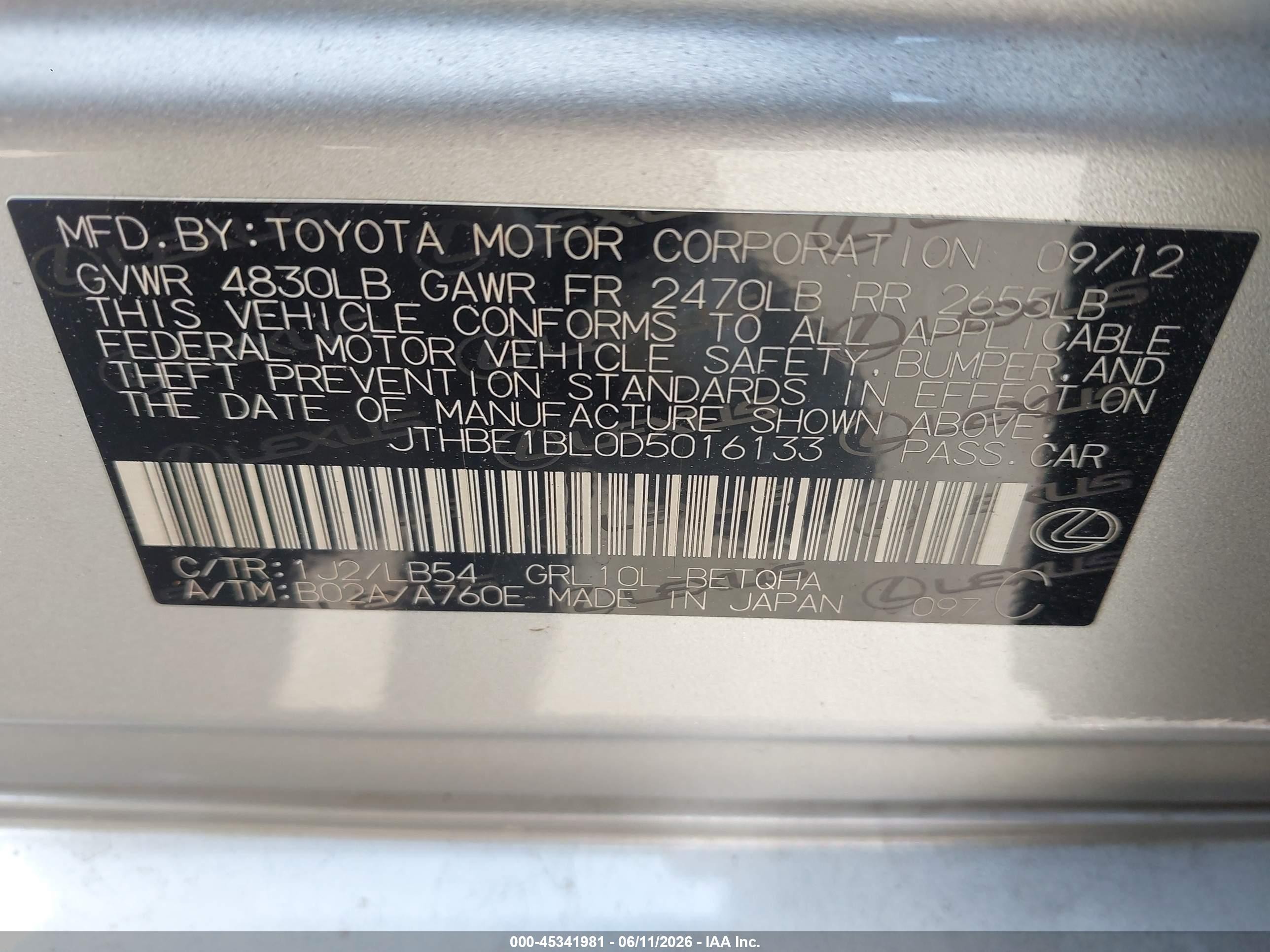 2013 Lexus Gs 350   Silver vin: JTHBE1BL0D5016133