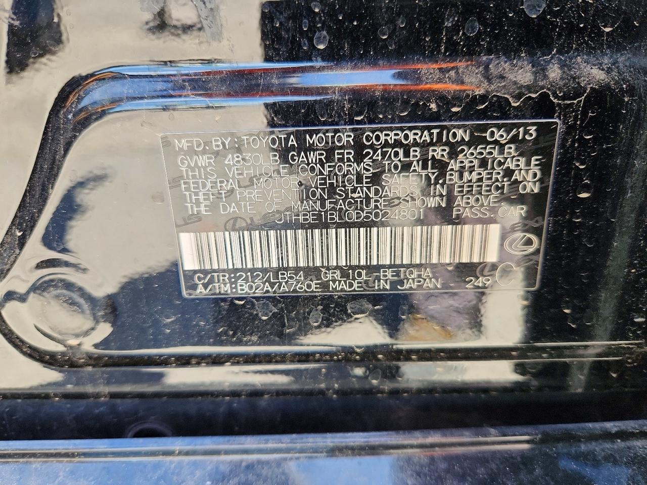 2013 Lexus Gs 350 Black vin: JTHBE1BL0D5024801