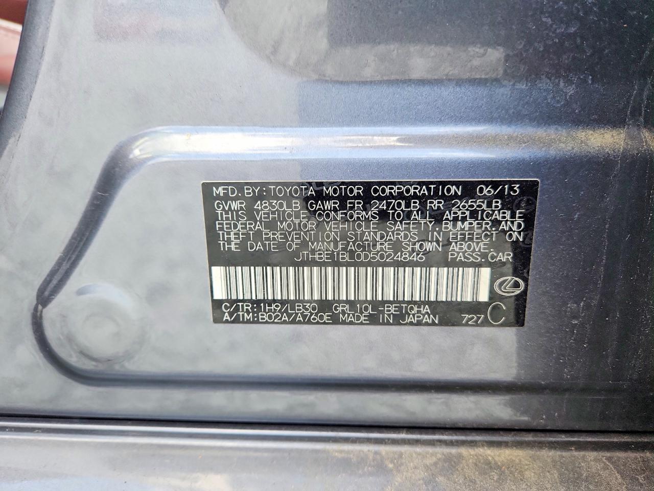 2013 Lexus Gs 350 Серый vin: JTHBE1BL0D5024846