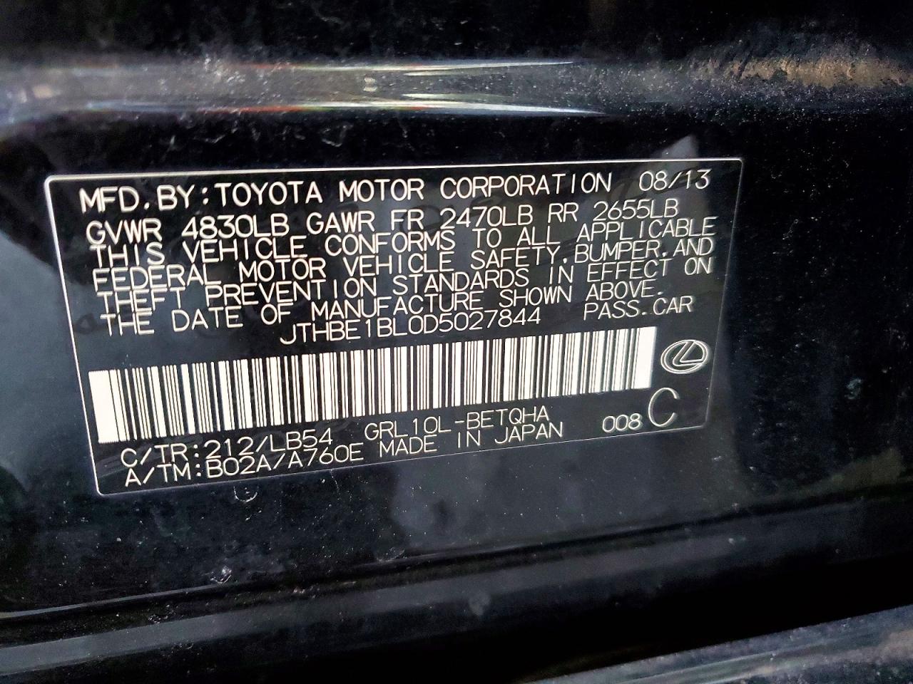 2013 Lexus Gs 350 Black vin: JTHBE1BL0D5027844