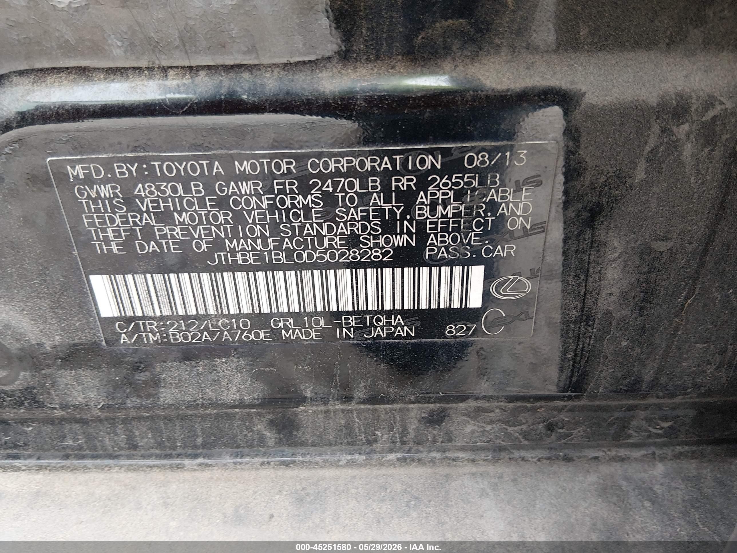 2013 Lexus Gs 350 Black vin: JTHBE1BL0D5028282