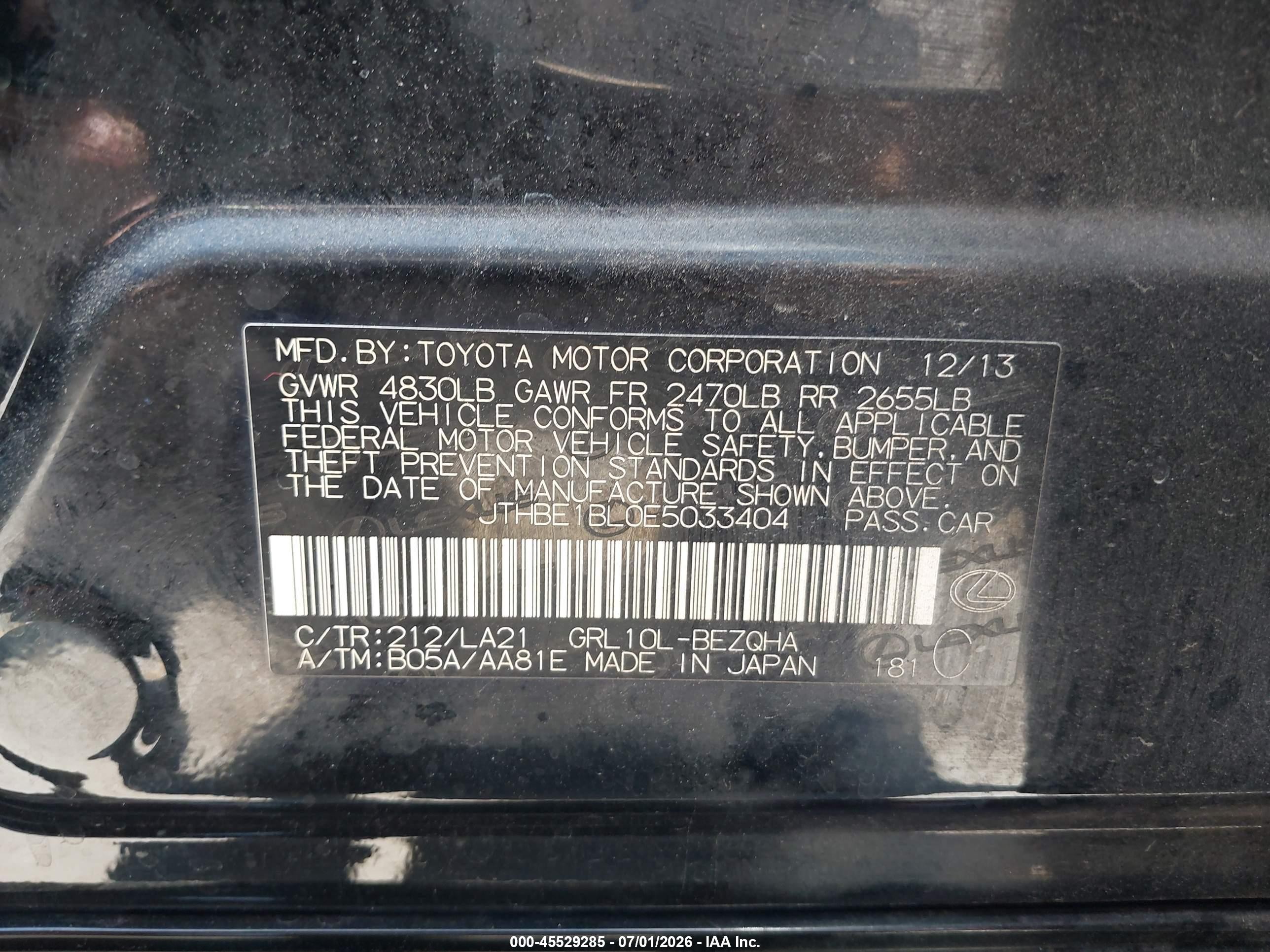 2014 Lexus Gs 350   Черный vin: JTHBE1BL0E5033404