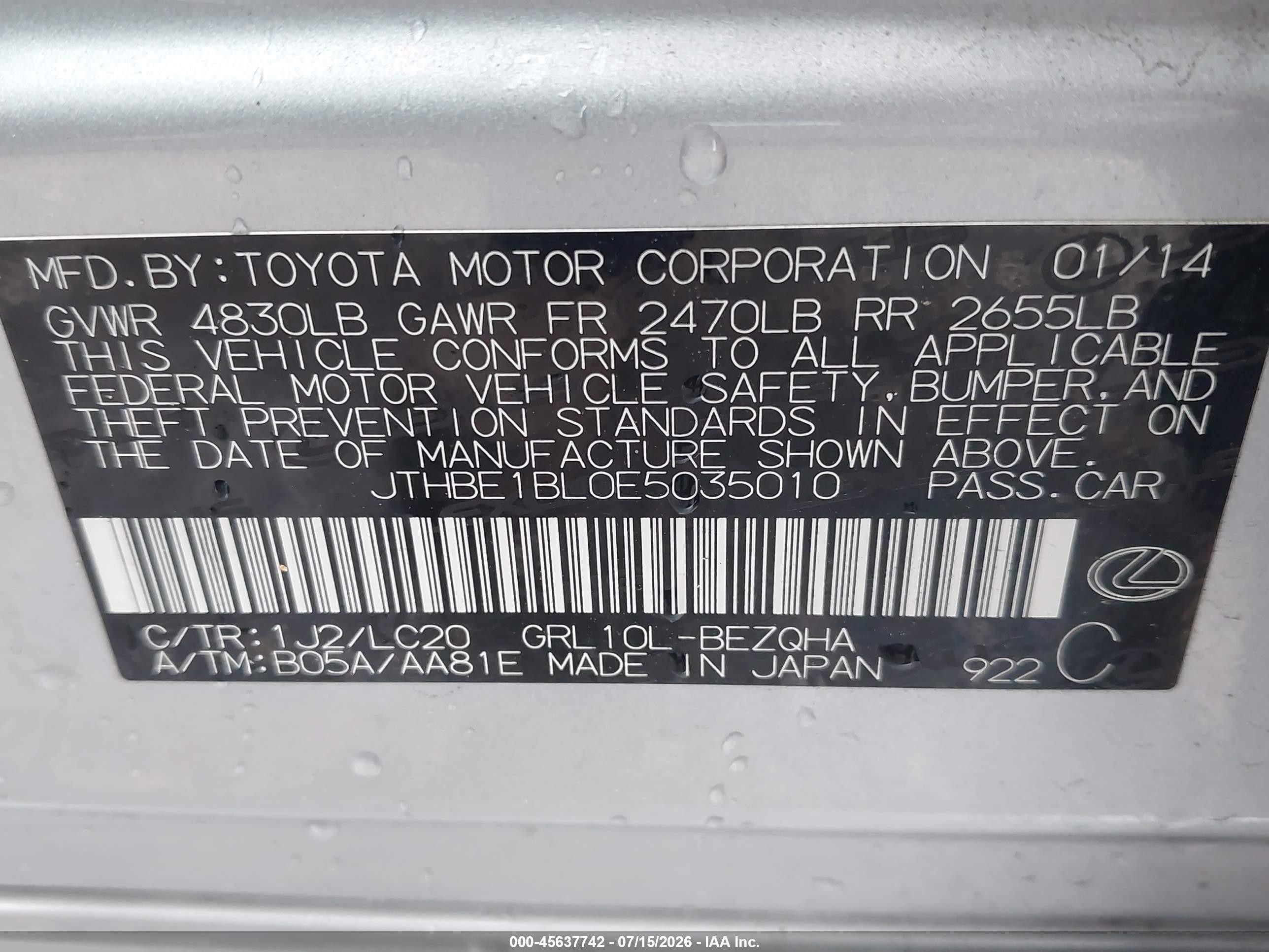 2014 Lexus Gs 350   Silver vin: JTHBE1BL0E5035010