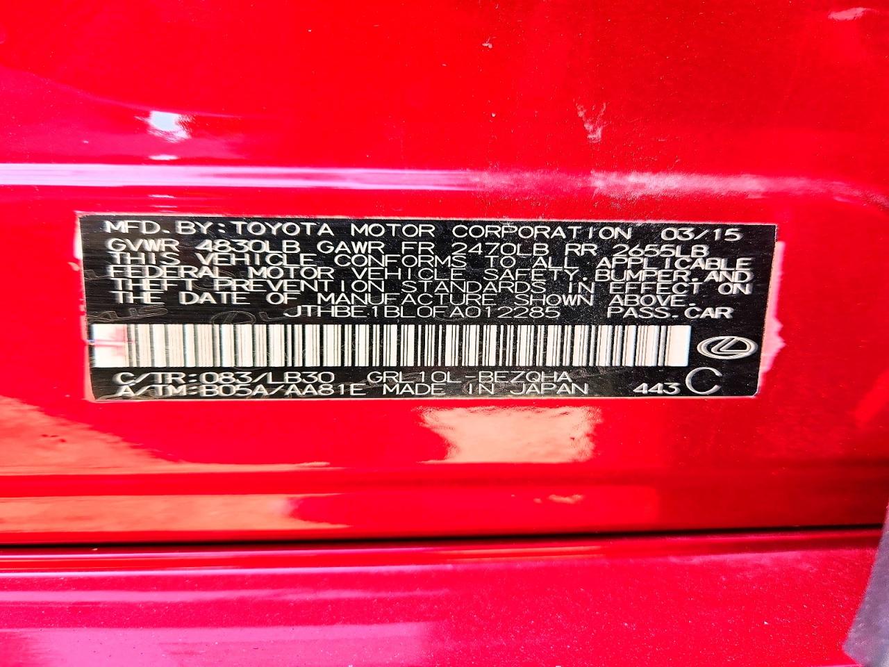 2015 Lexus Gs 350 Red vin: JTHBE1BL0FA012285