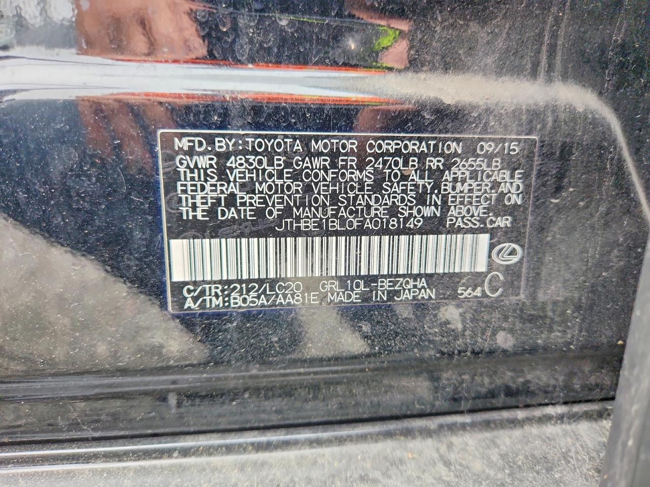 2015 Lexus Gs 350 Base Black vin: JTHBE1BL0FA018149