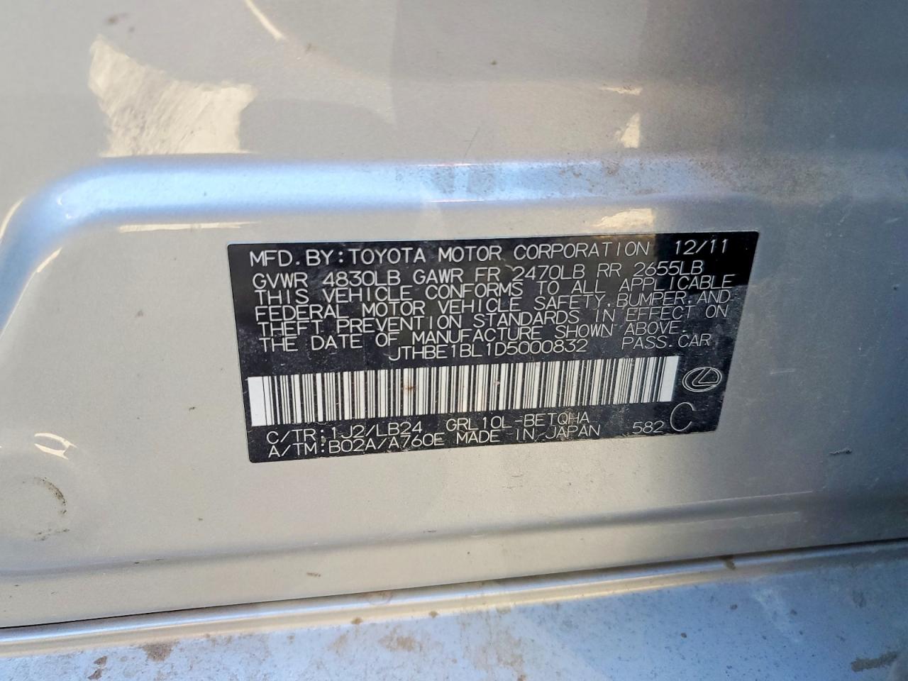 2013 Lexus Gs 350 Base Silver vin: JTHBE1BL1D5000832