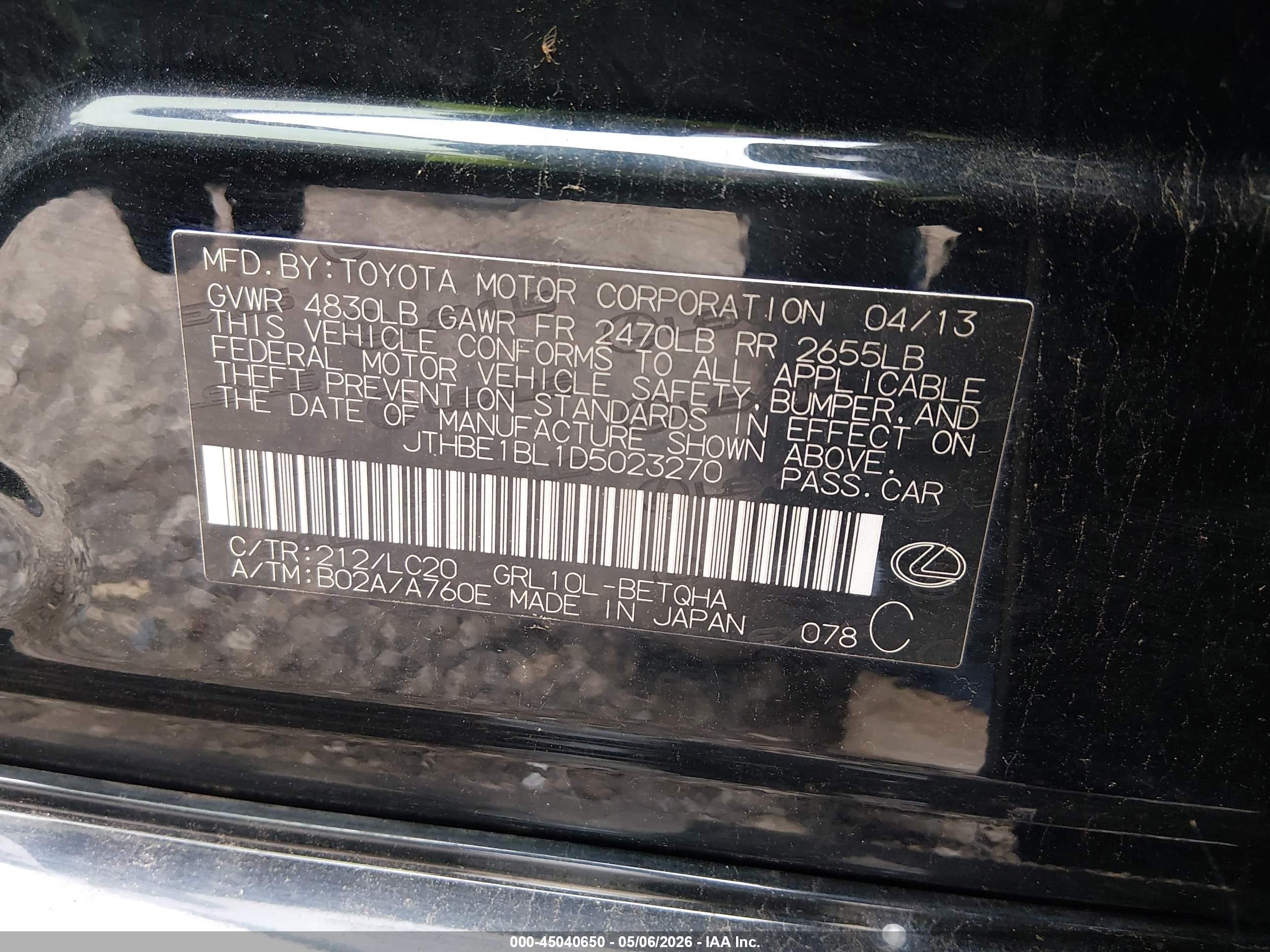2013 Lexus Gs 350   Black vin: JTHBE1BL1D5023270