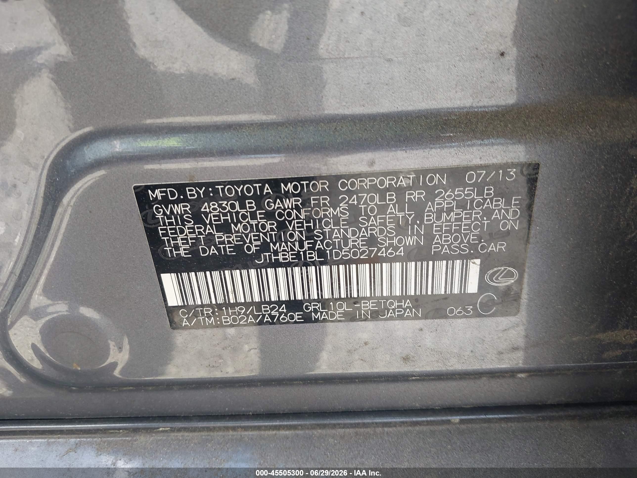 2013 Lexus Gs 350   Gray vin: JTHBE1BL1D5027464