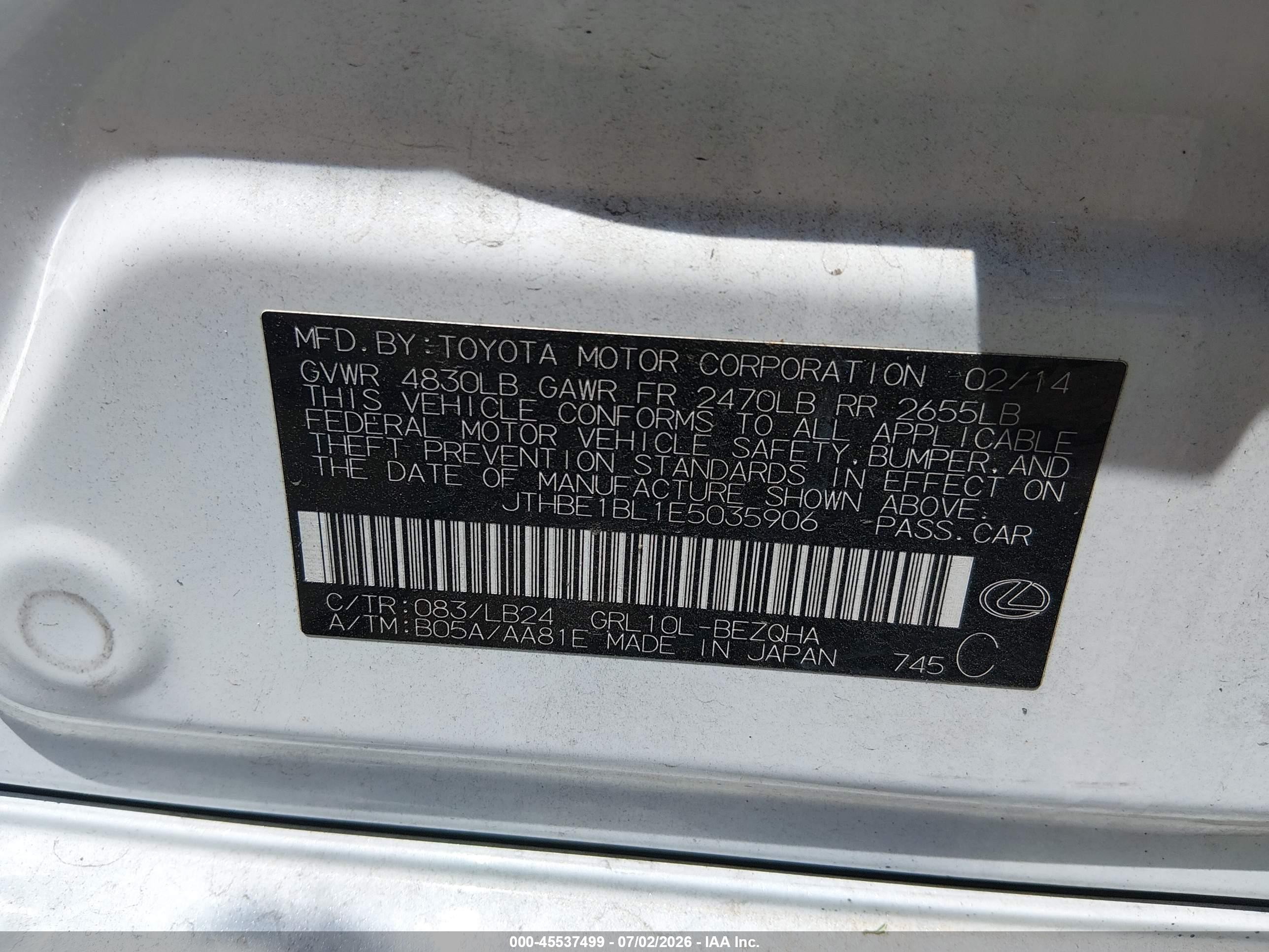 2014 Lexus Gs 350   Black vin: JTHBE1BL1E5035906