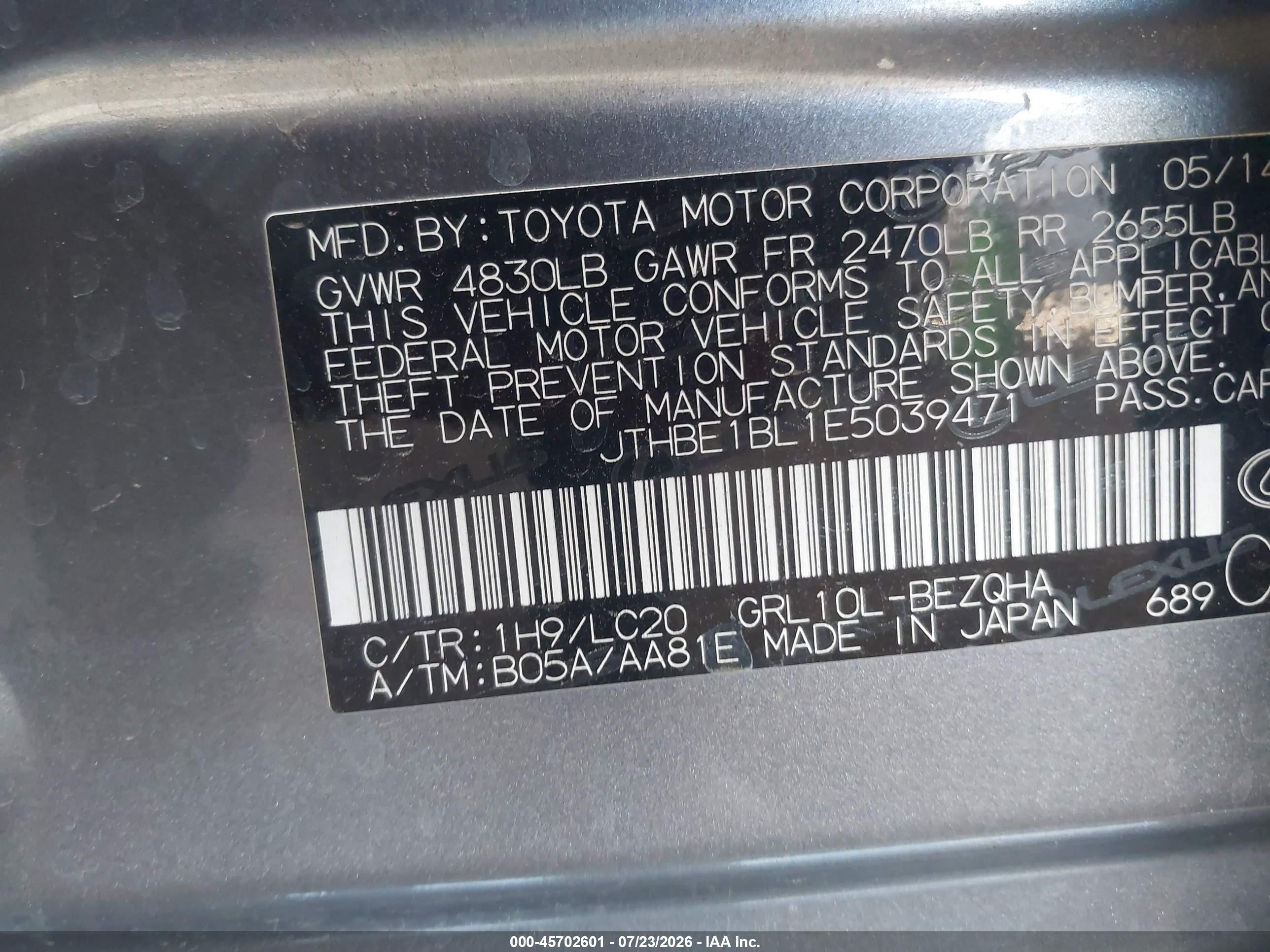 2014 Lexus Gs 350   Red vin: JTHBE1BL1E5039471