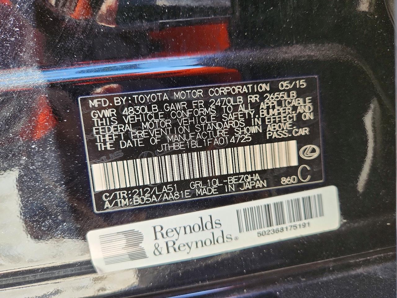 2015 Lexus Gs 350 Black vin: JTHBE1BL1FA014725