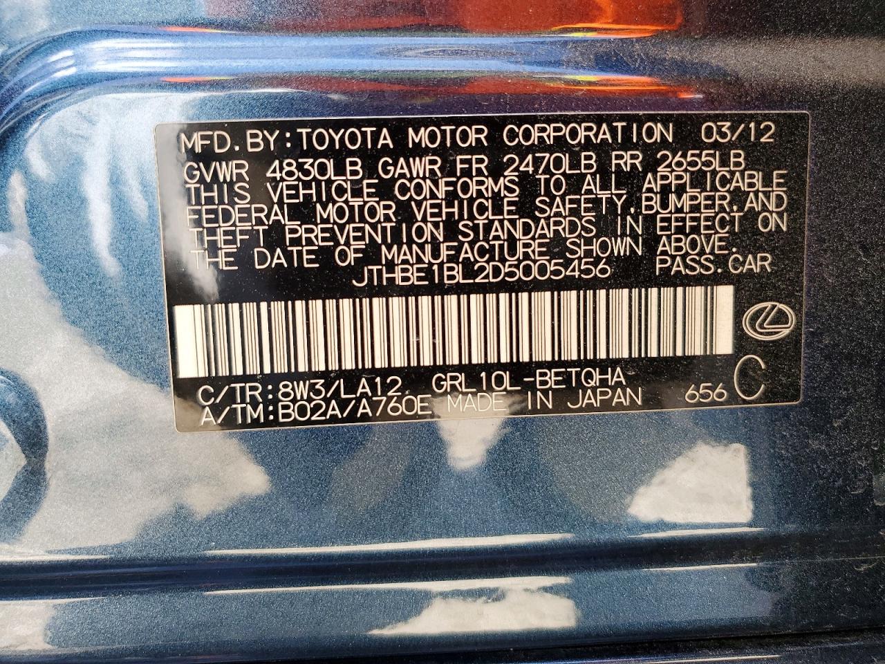 2013 Lexus Gs 350 Blue vin: JTHBE1BL2D5005456