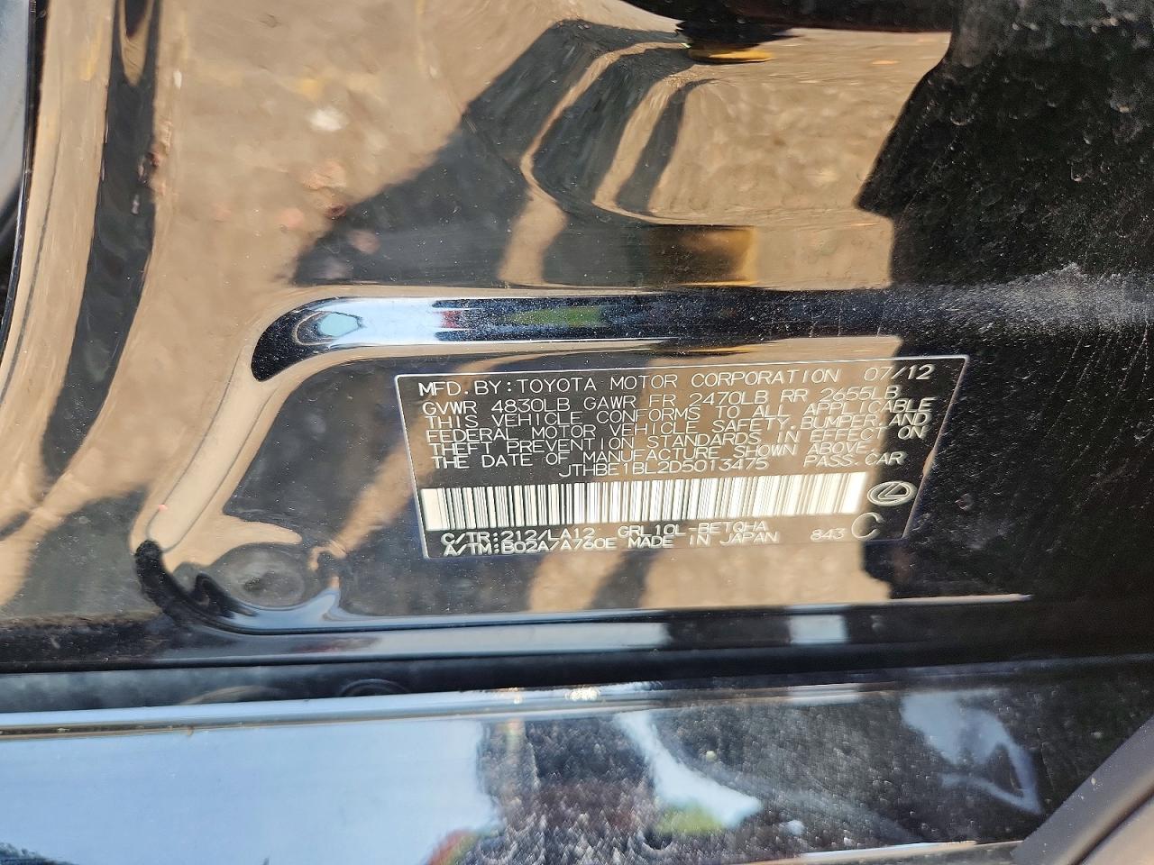 2013 Lexus Gs 350 Base Черный vin: JTHBE1BL2D5013475