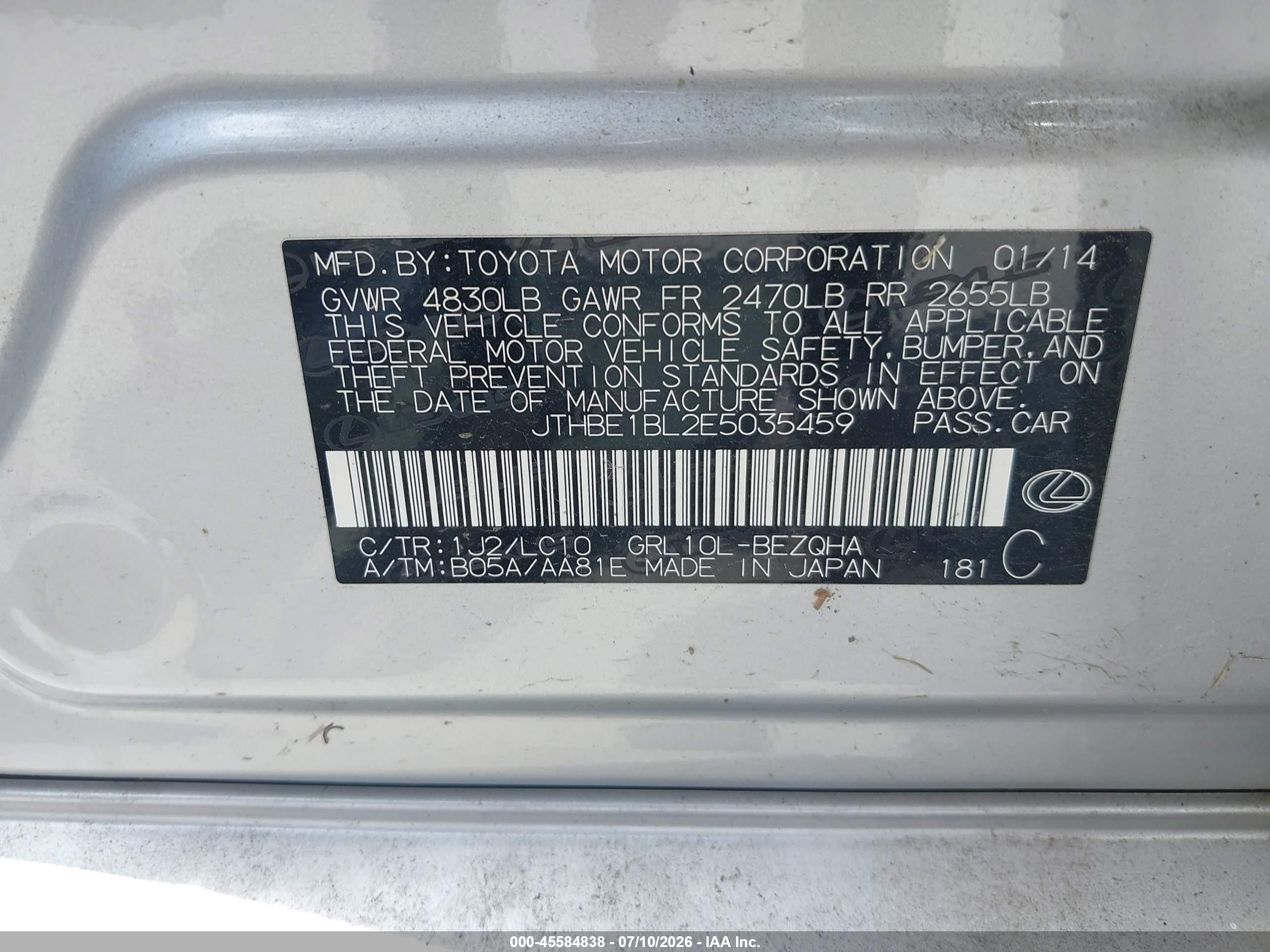 2014 Lexus Gs 350   Silver vin: JTHBE1BL2E5035459