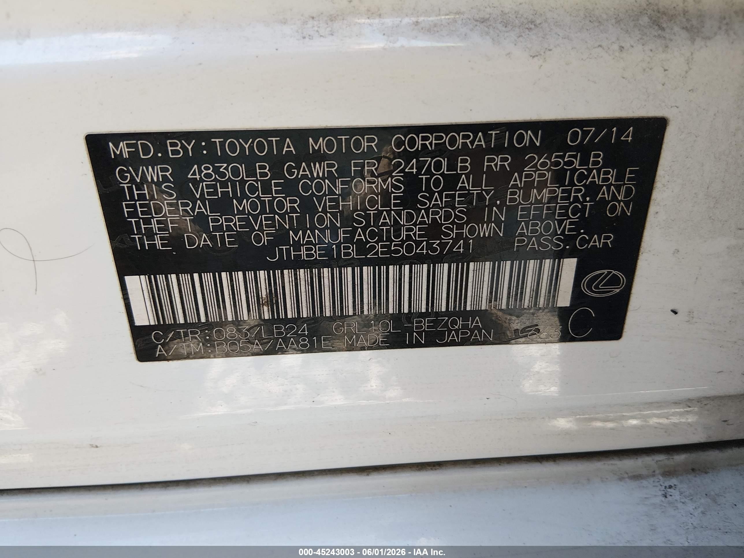 2014 Lexus Gs 350   White vin: JTHBE1BL2E5043741
