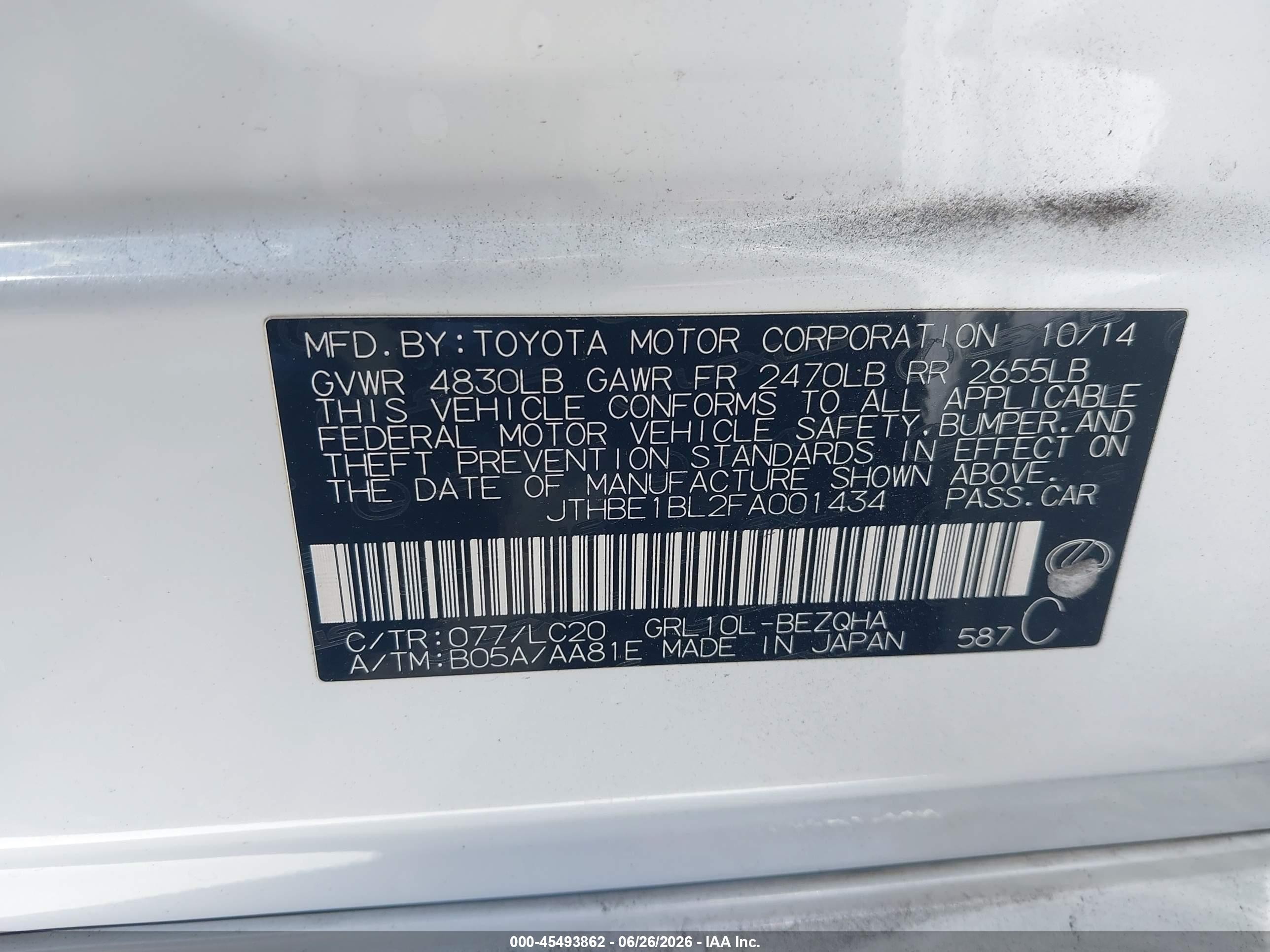 2015 Lexus Gs 350 White vin: JTHBE1BL2FA001434