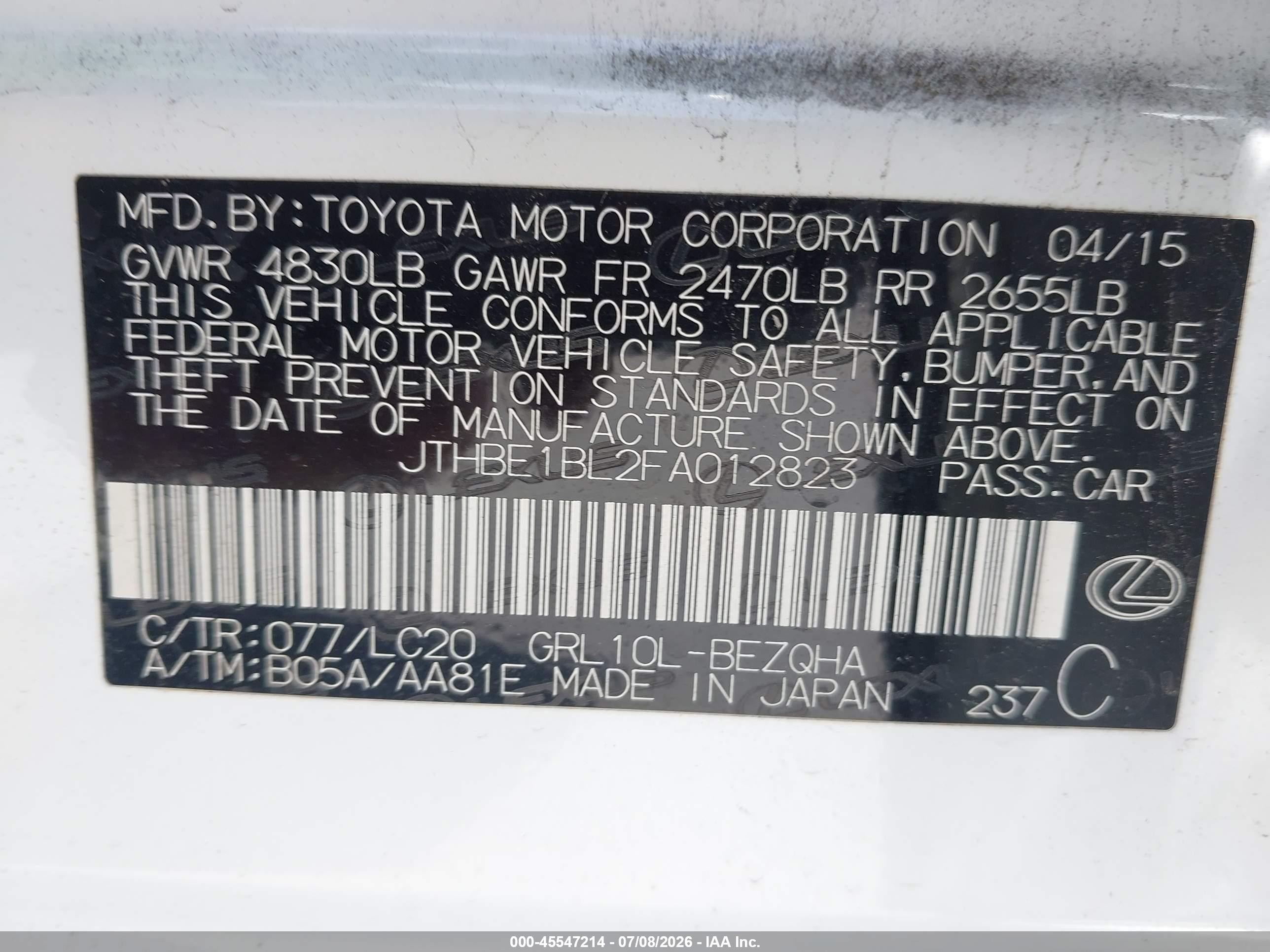 2015 Lexus Gs 350   White vin: JTHBE1BL2FA012823