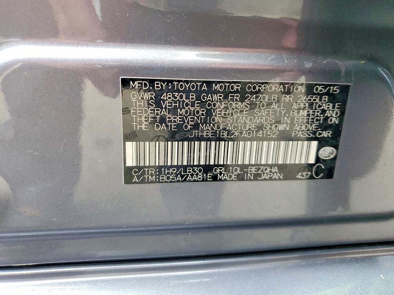 2015 Lexus Gs 350 Silver vin: JTHBE1BL2FA014152