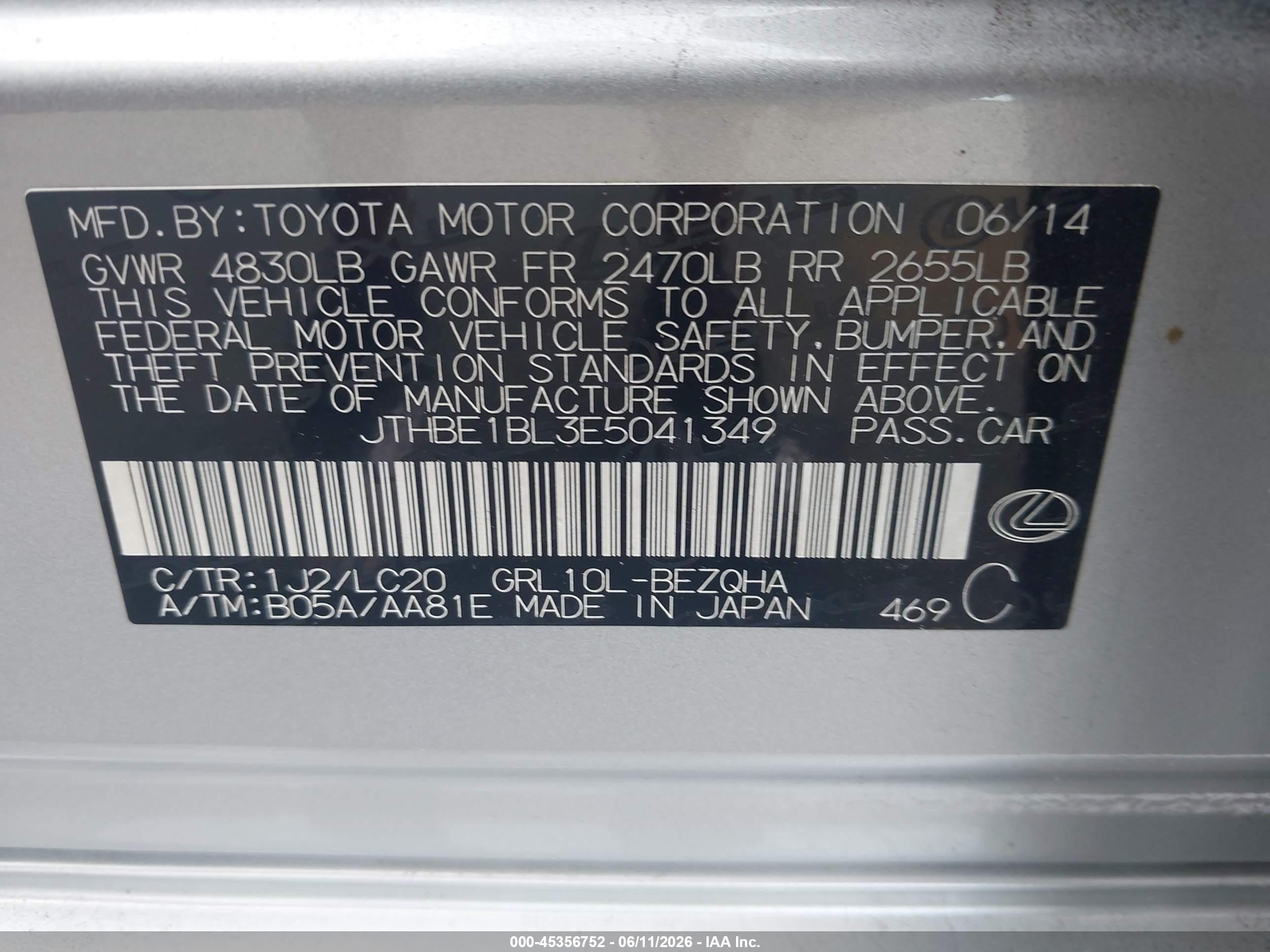 2014 Lexus Gs 350   Silver vin: JTHBE1BL3E5041349