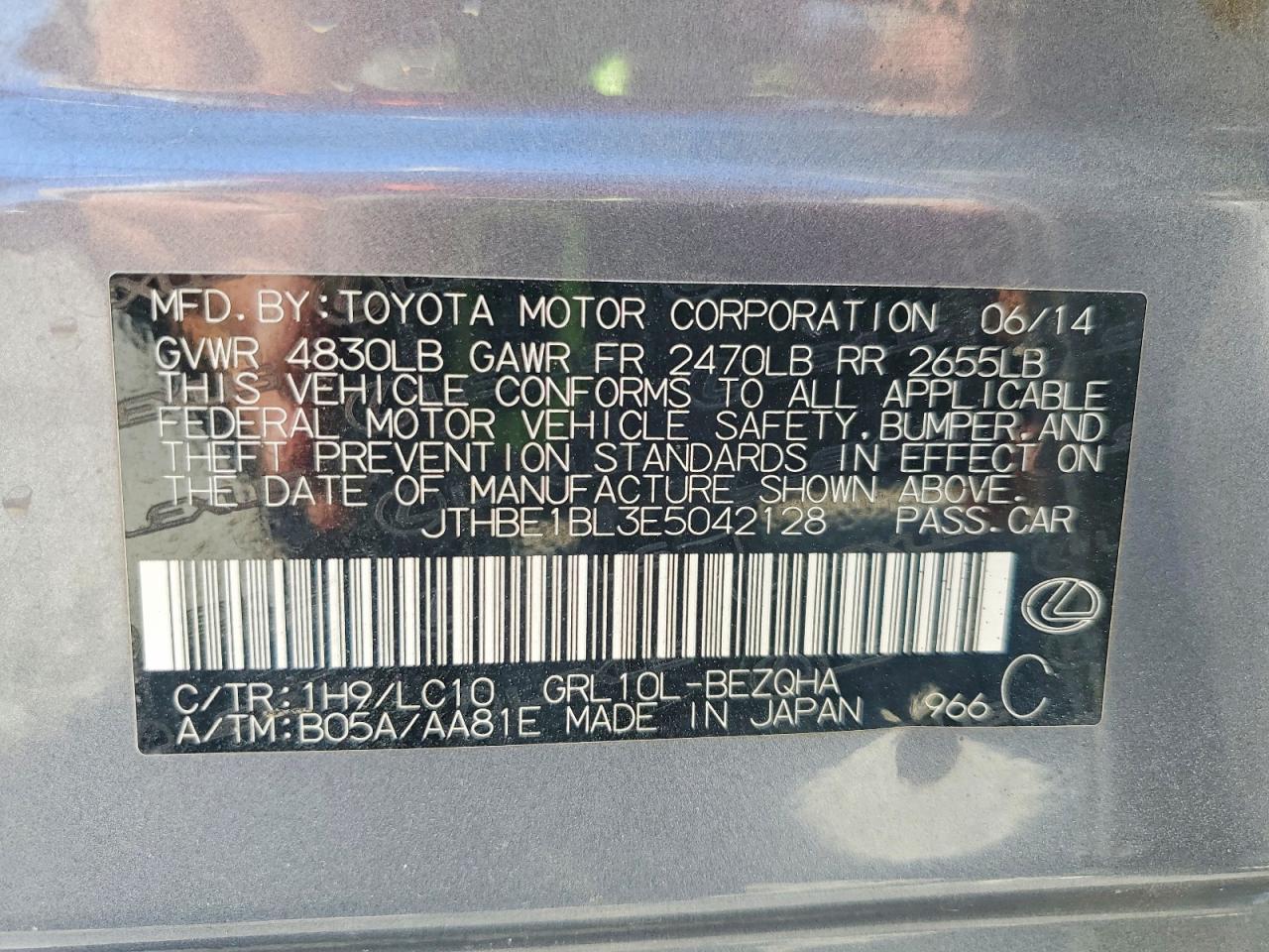 2014 Lexus Gs 350 Base Gray vin: JTHBE1BL3E5042128