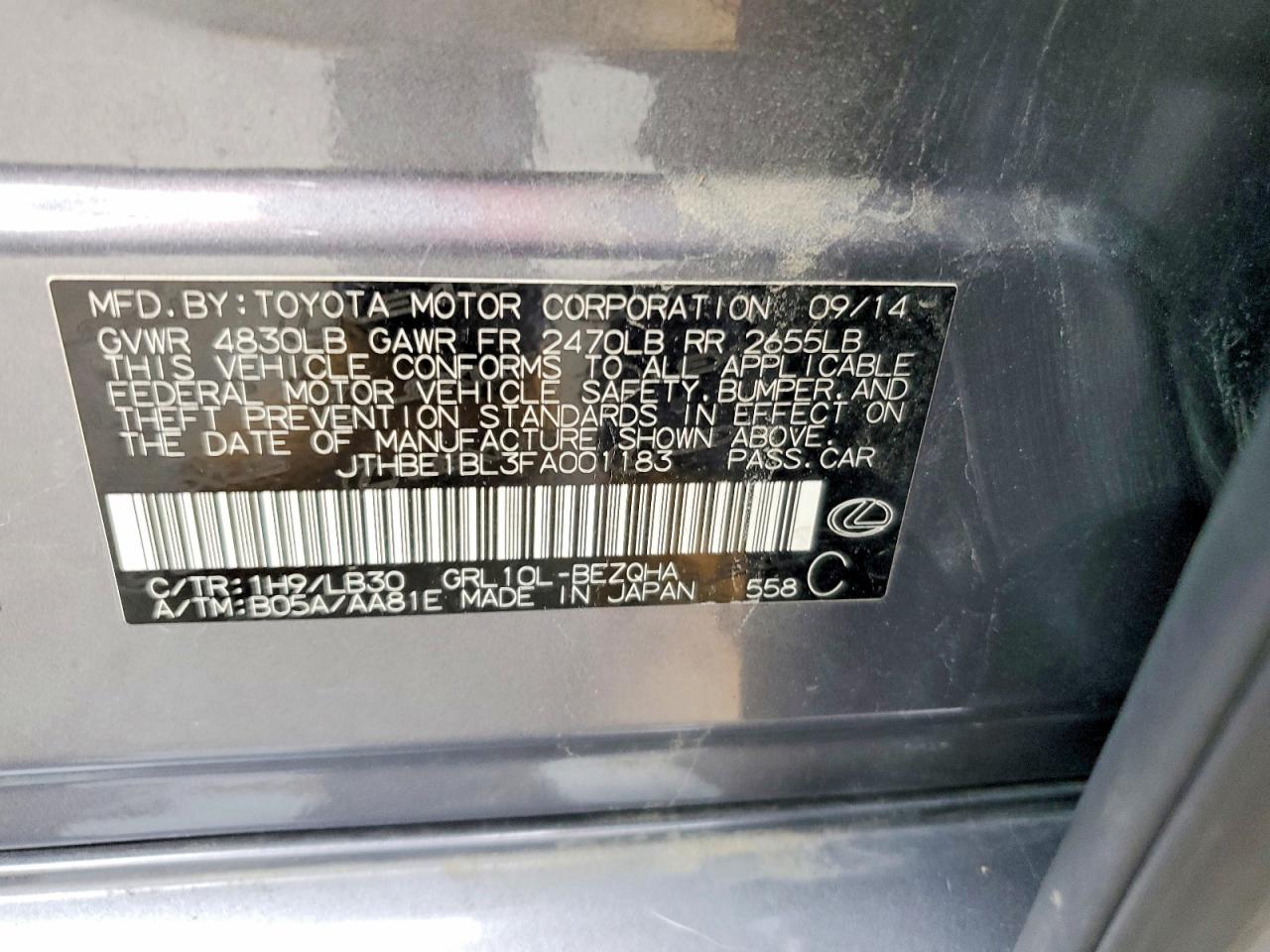 2015 Lexus Gs 350 Gray vin: JTHBE1BL3FA001183