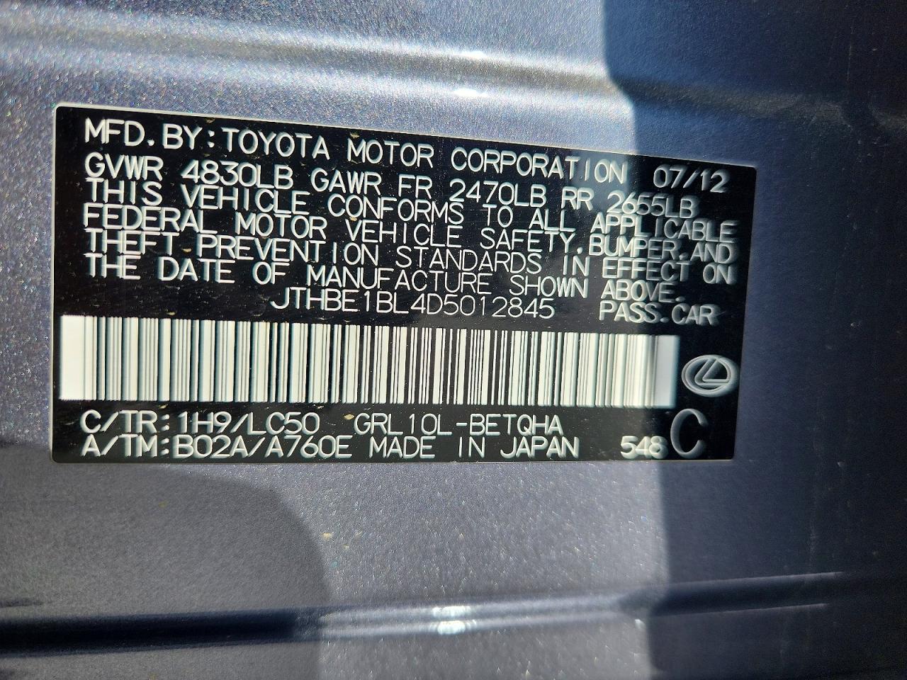 2013 Lexus Gs 350 Gray vin: JTHBE1BL4D5012845
