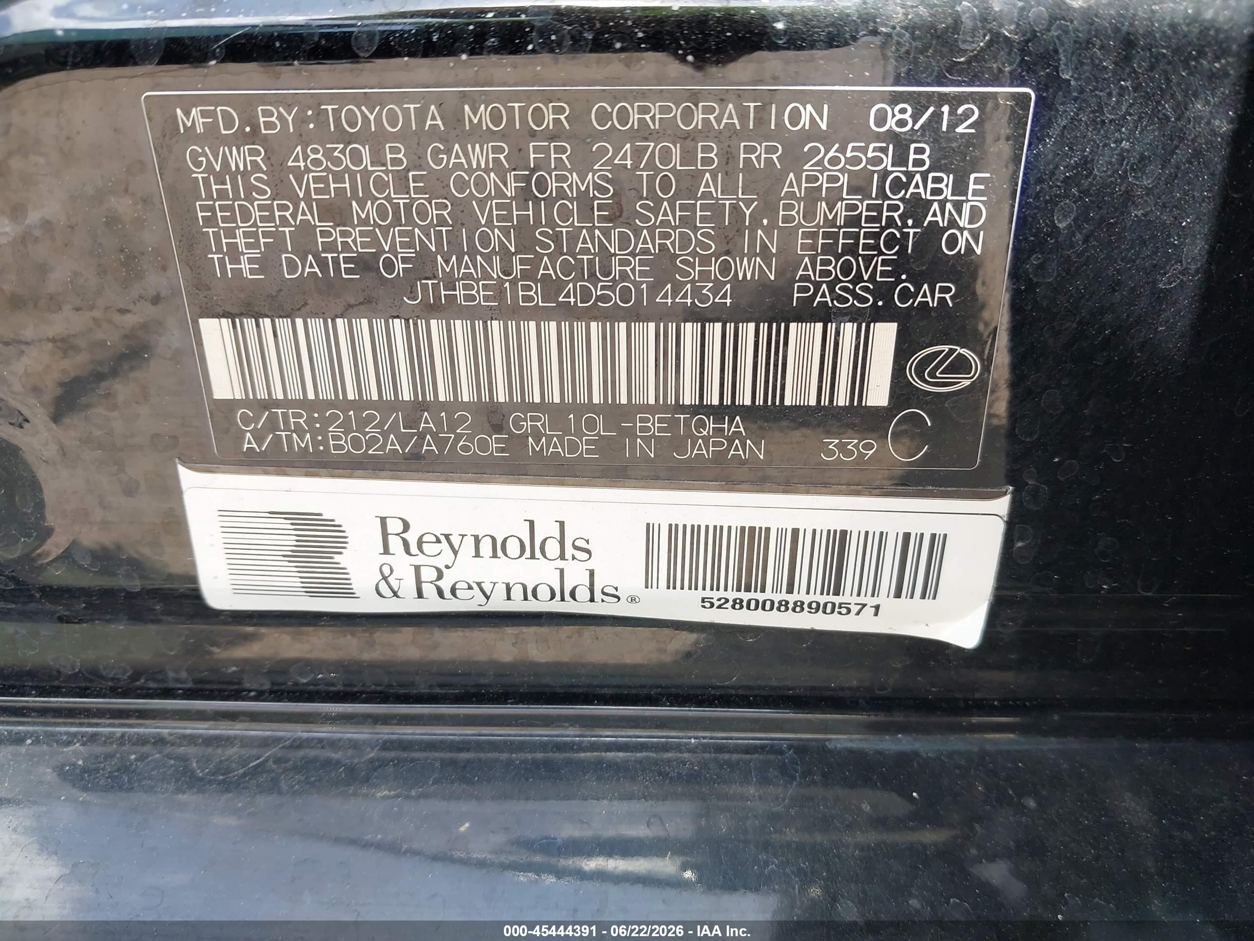 2013 Lexus Gs 350 Black vin: JTHBE1BL4D5014434