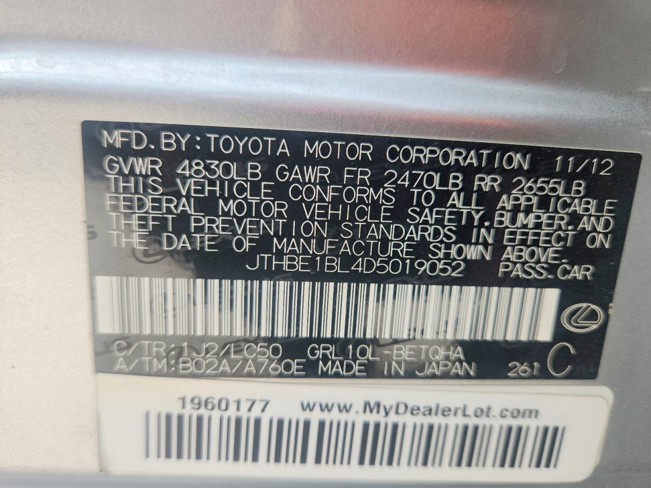 2013 Lexus Gs 350 Серебряный vin: JTHBE1BL4D5019052