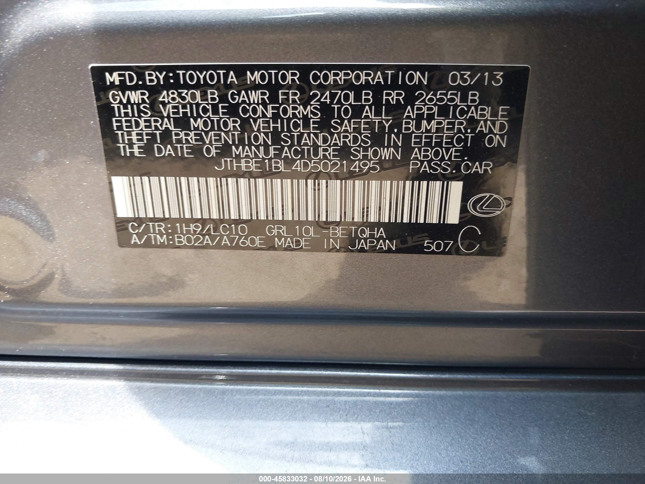 2013 Lexus Gs 350   Gray vin: JTHBE1BL4D5021495