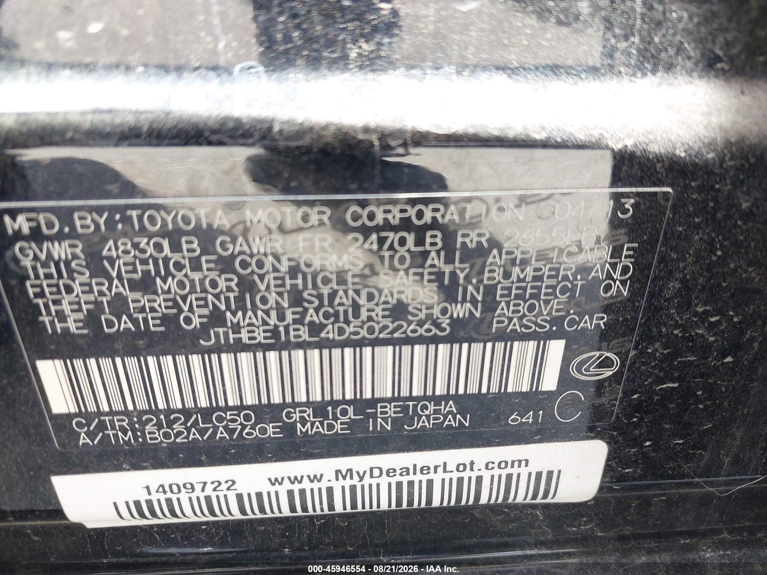 2013 Lexus Gs 350 Black vin: JTHBE1BL4D5022663