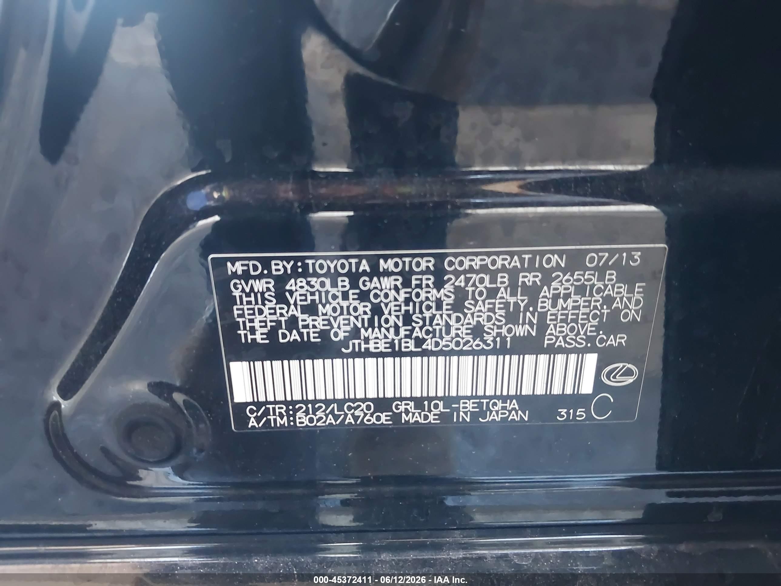 2013 Lexus Gs 350   Black vin: JTHBE1BL4D5026311