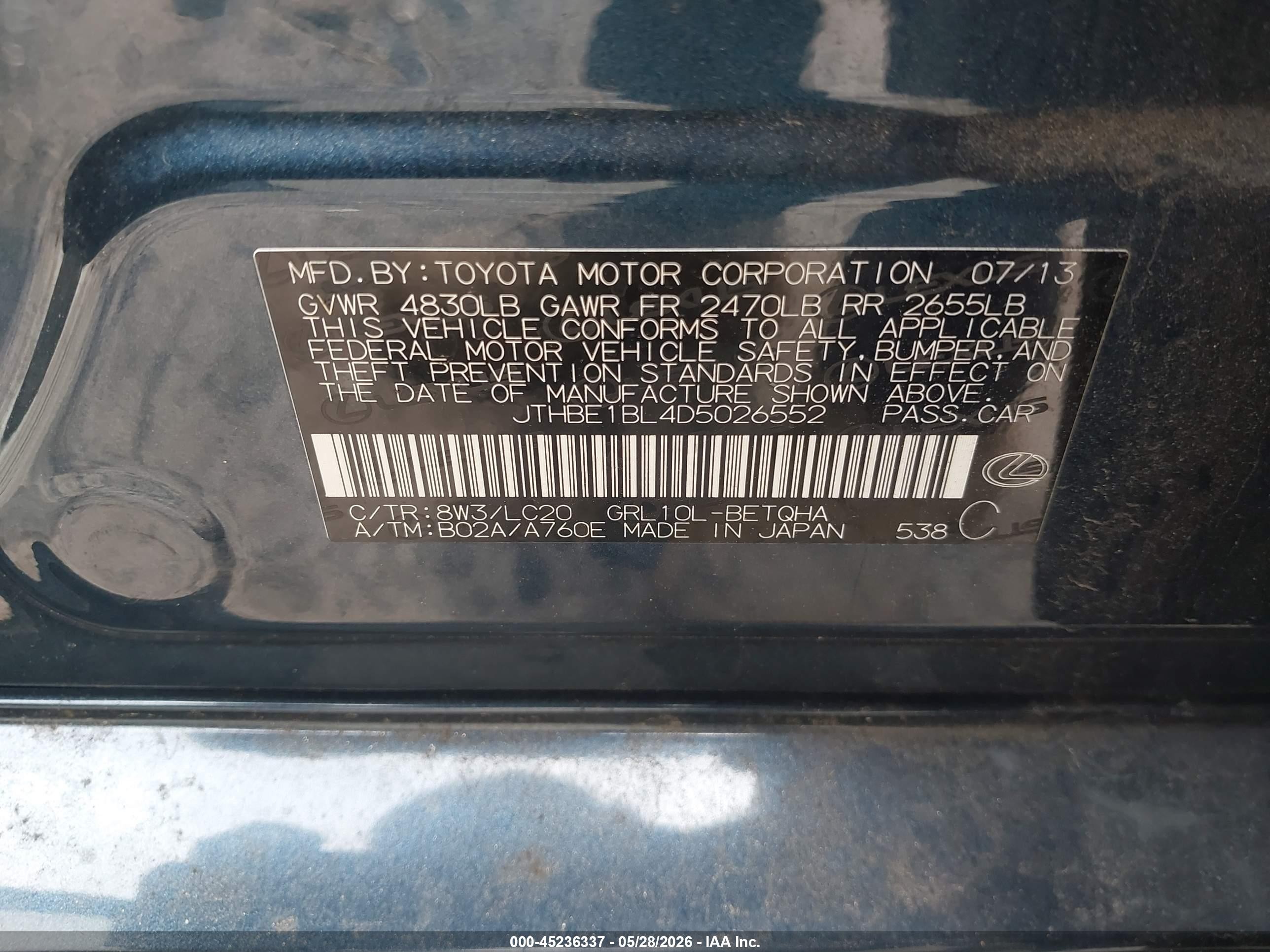 2013 Lexus Gs 350 Dark Blue vin: JTHBE1BL4D5026552