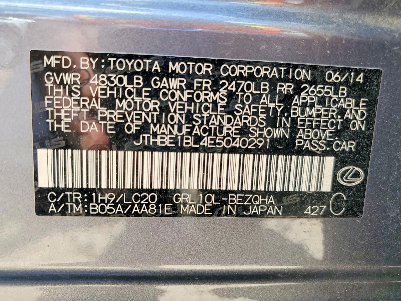 2014 Lexus Gs 350 Gray vin: JTHBE1BL4E5040291