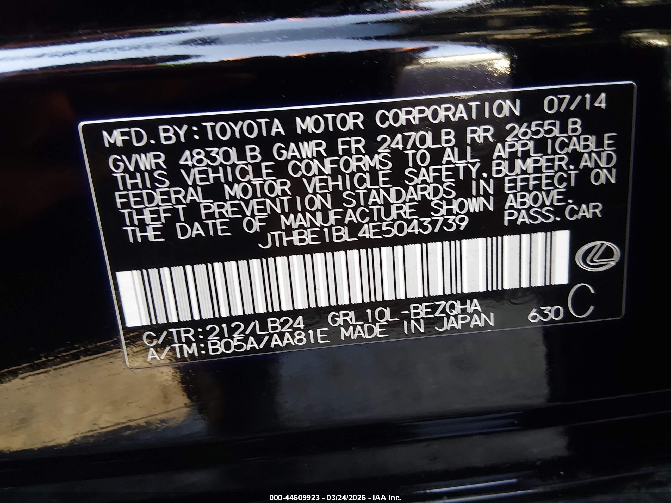 2014 Lexus Gs 350   Black vin: JTHBE1BL4E5043739