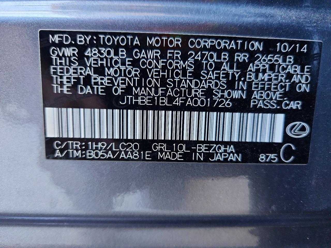 2015 Lexus Gs 350 Gray vin: JTHBE1BL4FA001726