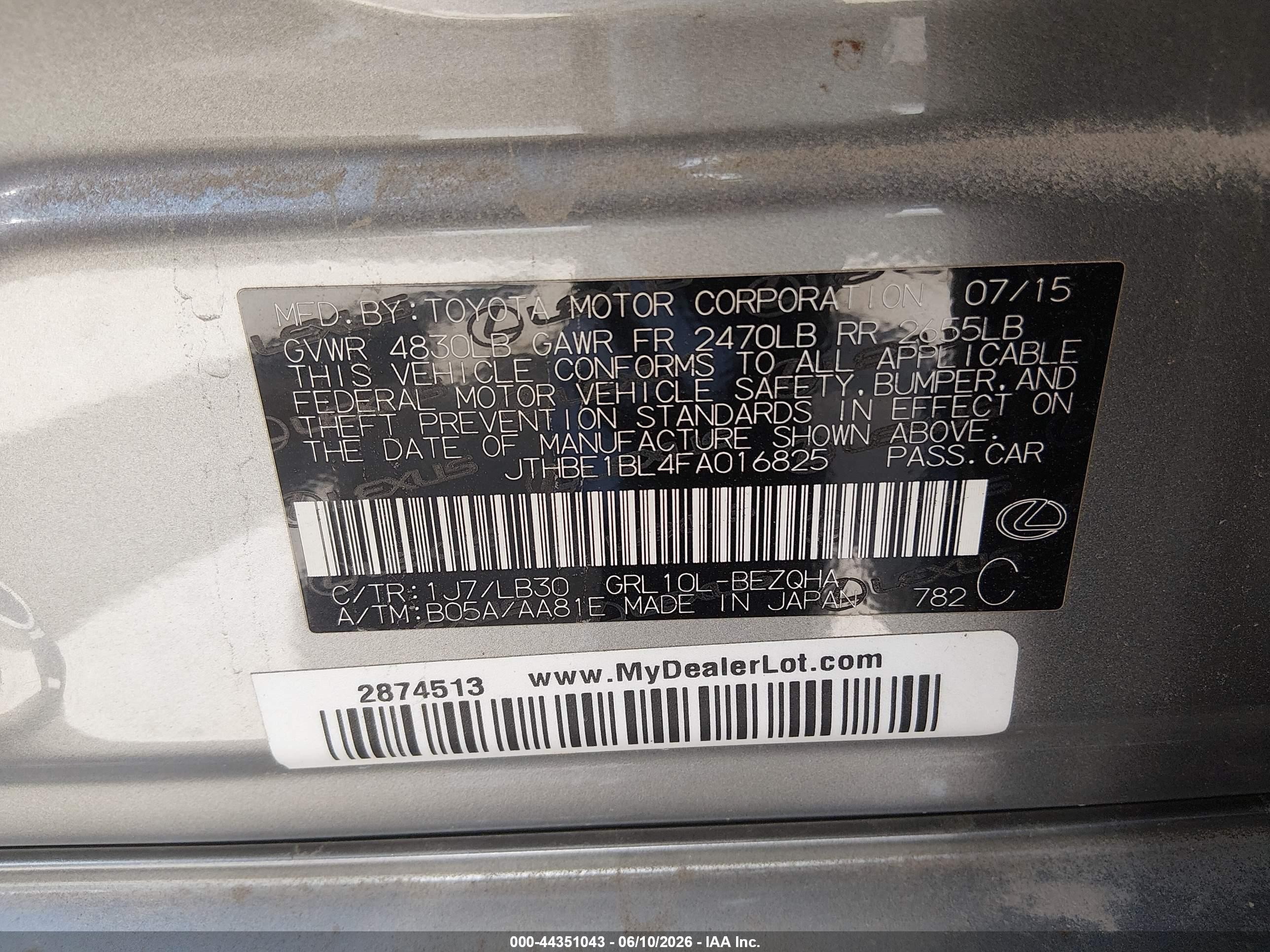 2015 Lexus Gs 350   Silver vin: JTHBE1BL4FA016825