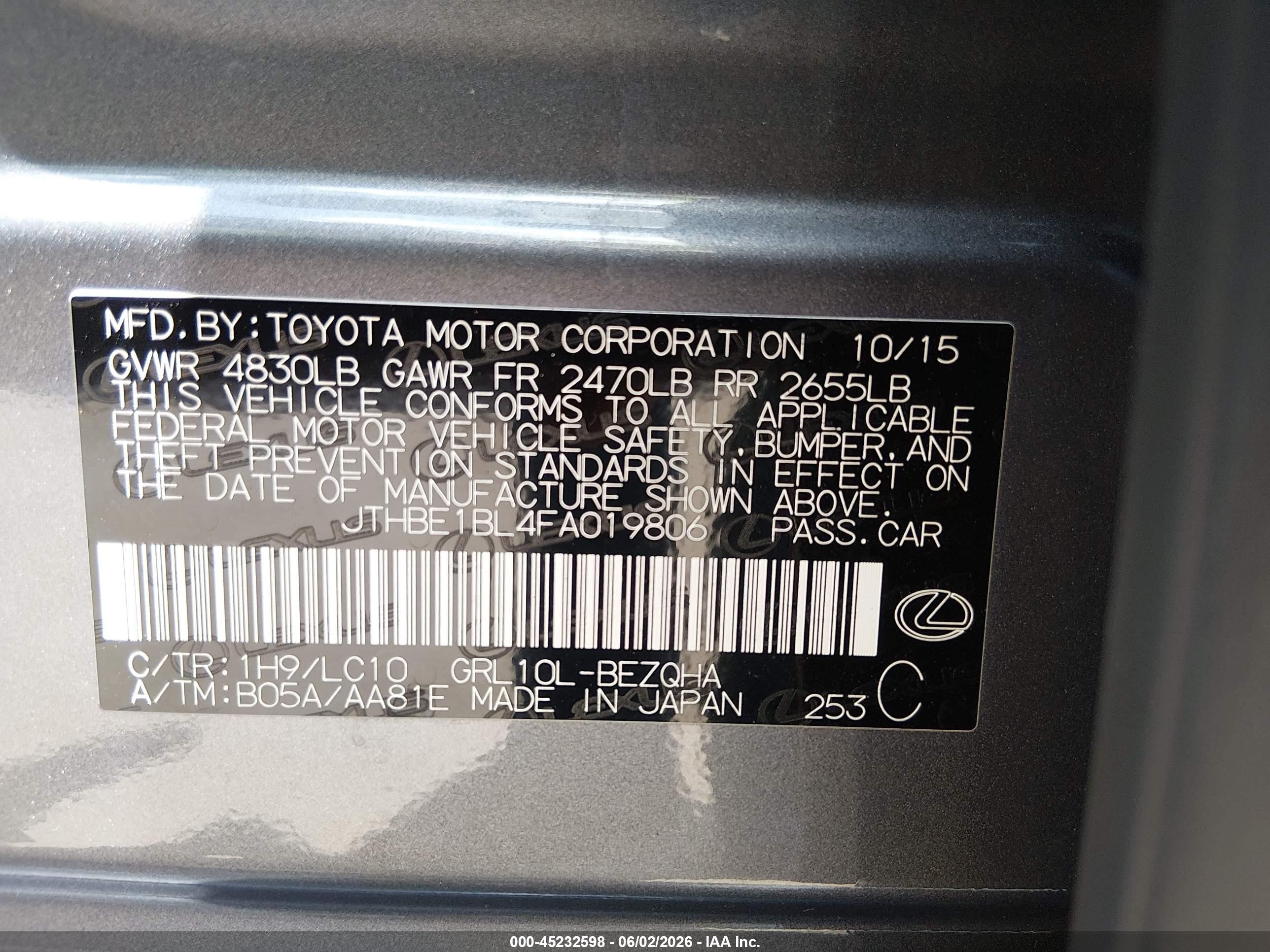 2015 Lexus Gs 350   Gray vin: JTHBE1BL4FA019806