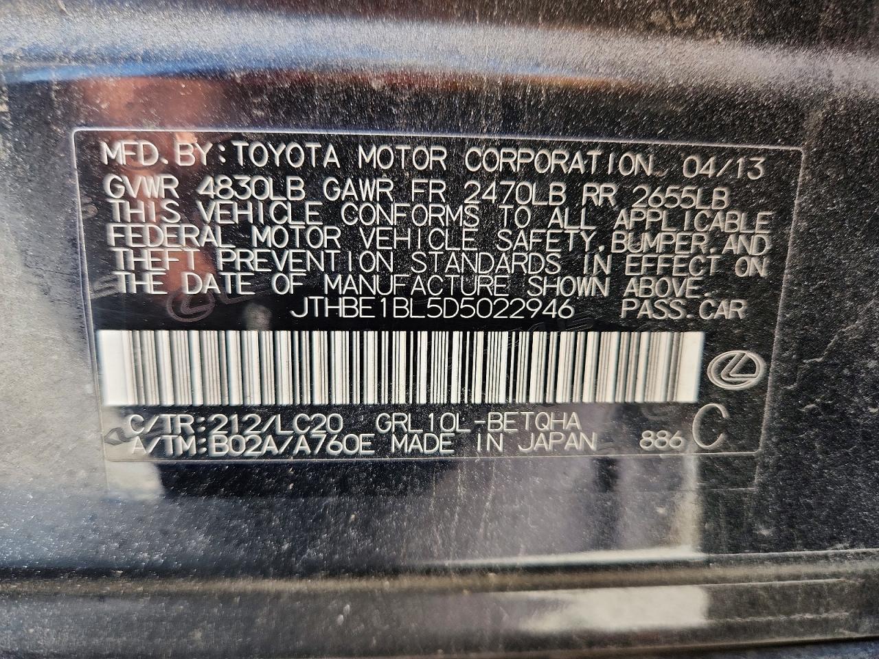 2013 Lexus Gs 350 Black vin: JTHBE1BL5D5022946