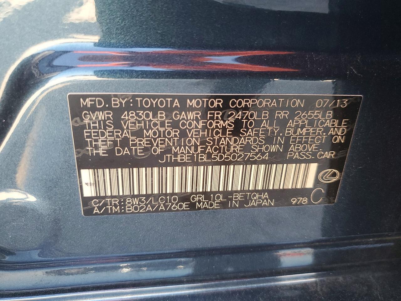 2013 Lexus Gs 350 Teal vin: JTHBE1BL5D5027564