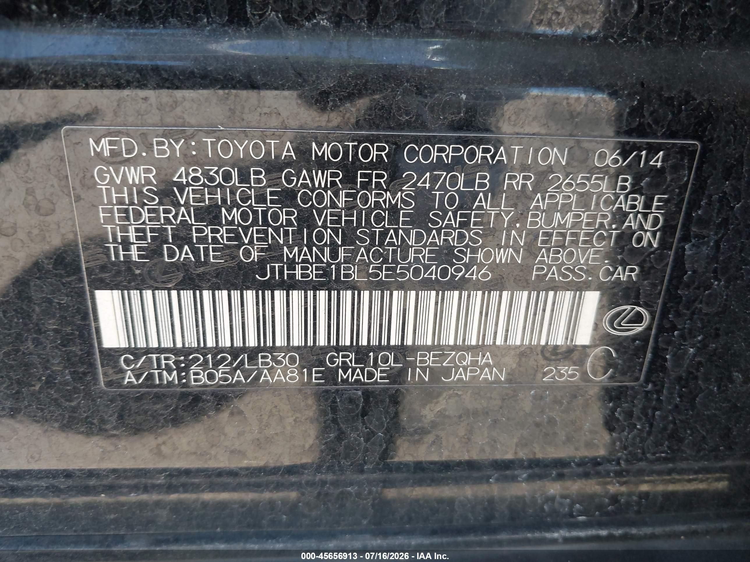 2014 Lexus Gs 350   Black vin: JTHBE1BL5E5040946