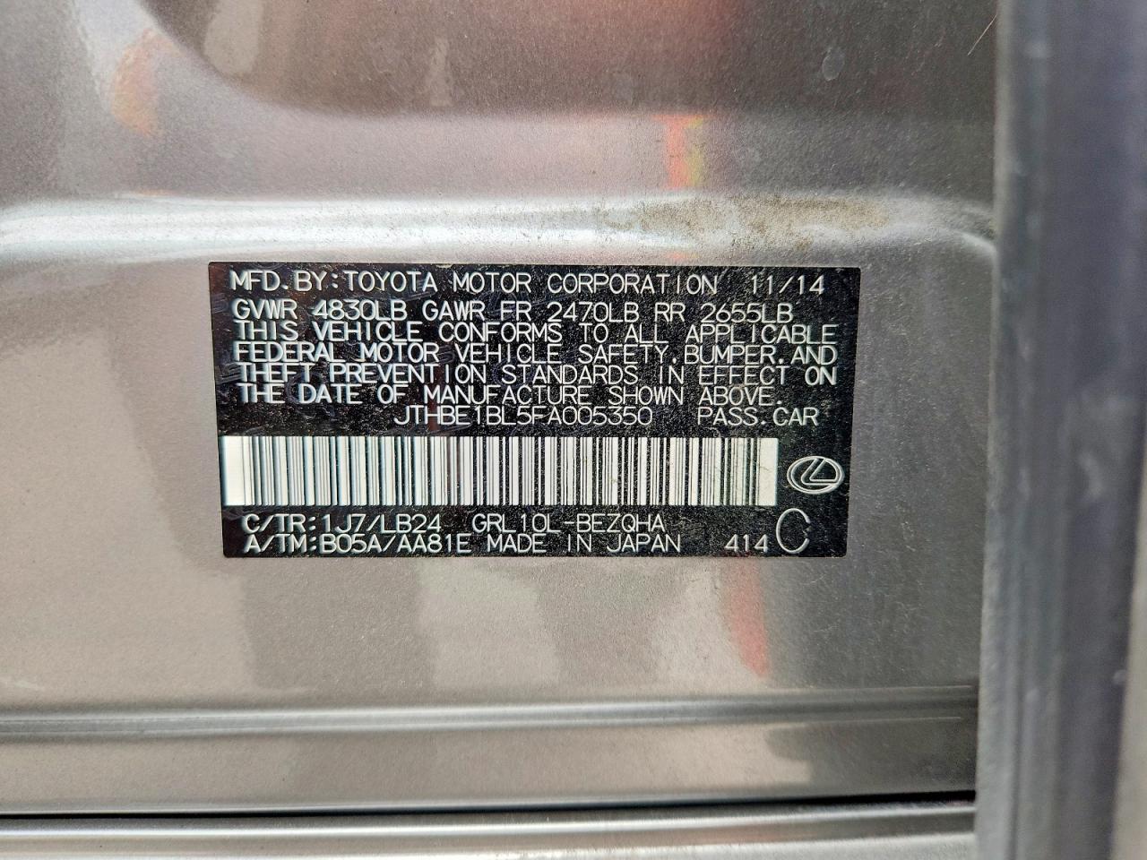 2015 Lexus Gs 350 Серебряный vin: JTHBE1BL5FA005350