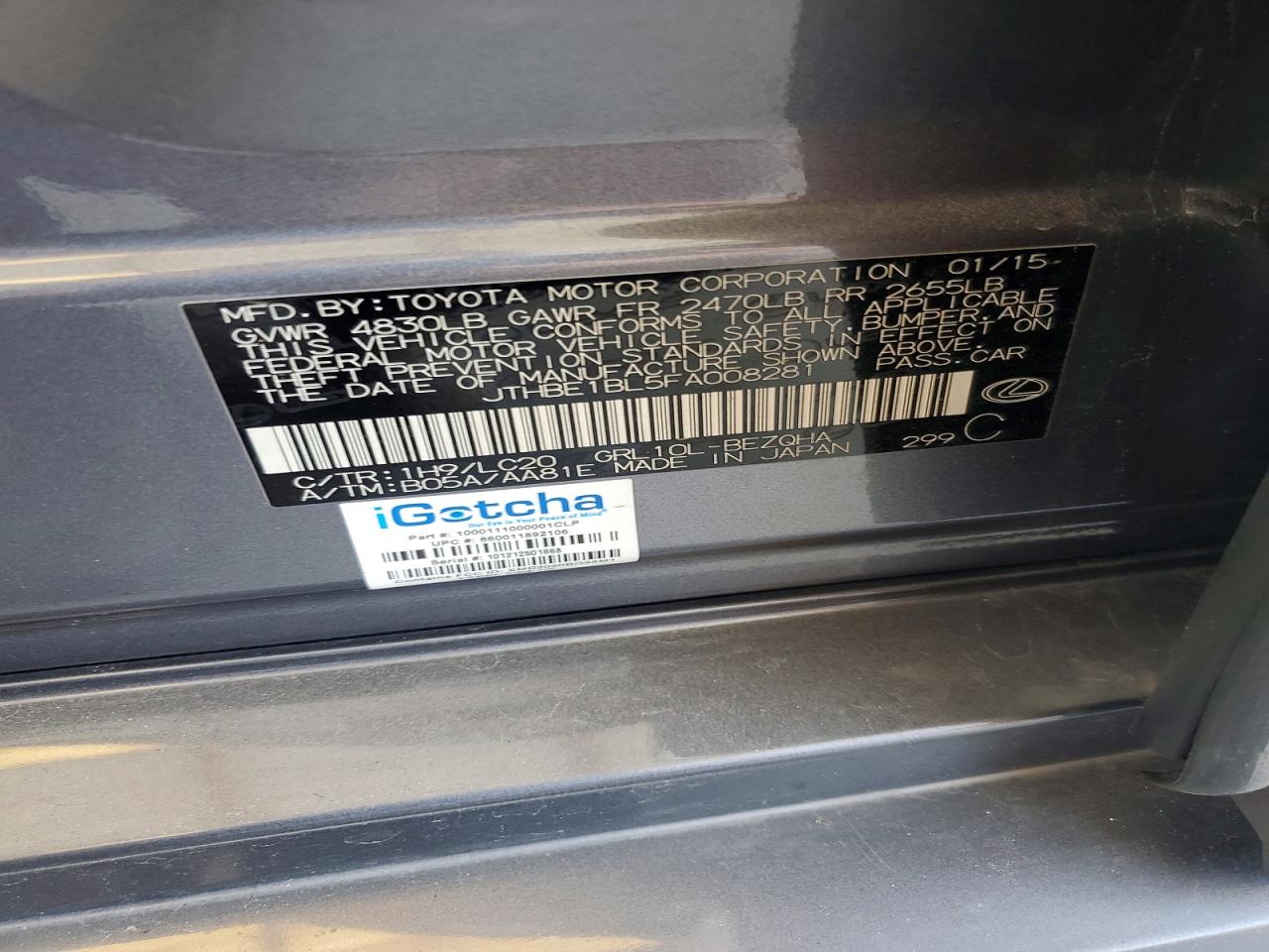 2015 Lexus Gs 350 Gray vin: JTHBE1BL5FA008281