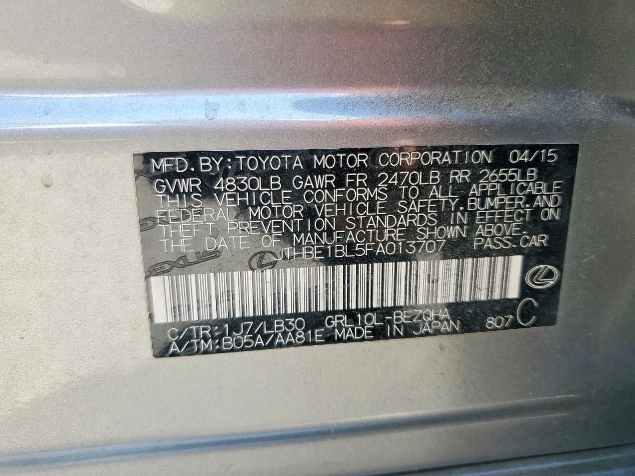 2015 Lexus Gs 350 Gold vin: JTHBE1BL5FA013707