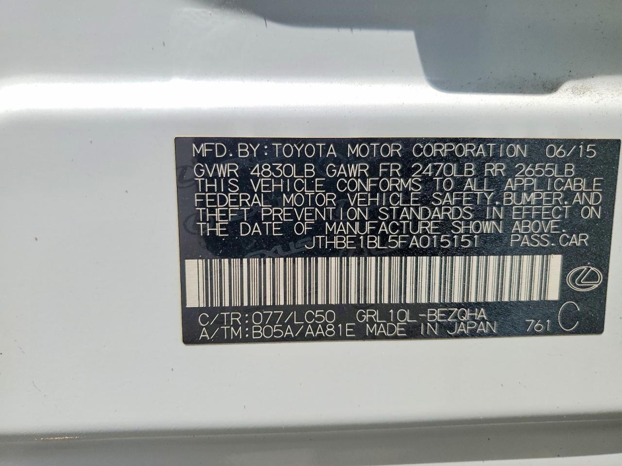 2015 Lexus Gs 350 White vin: JTHBE1BL5FA015151